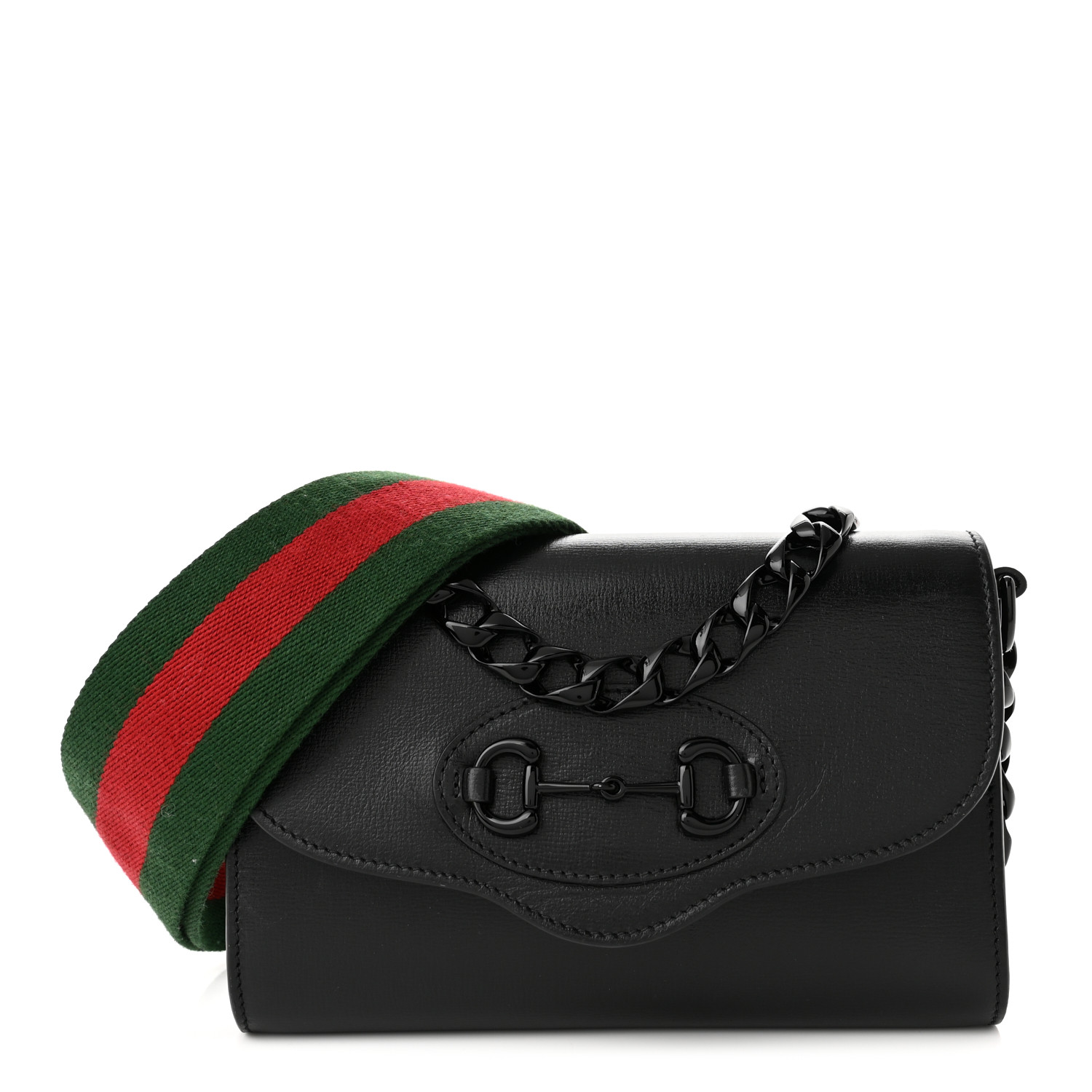 GUCCI Straw Azalea Calfskin Mini Horsebit 1955 Chain Shoulder Bag Crop  Black | FASHIONPHILE