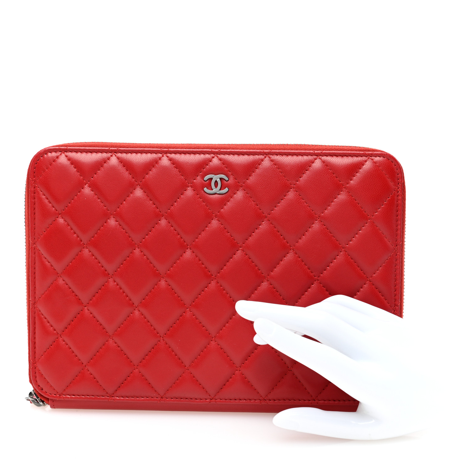 CHANEL Lambskin Quilted Travel Case Red 2