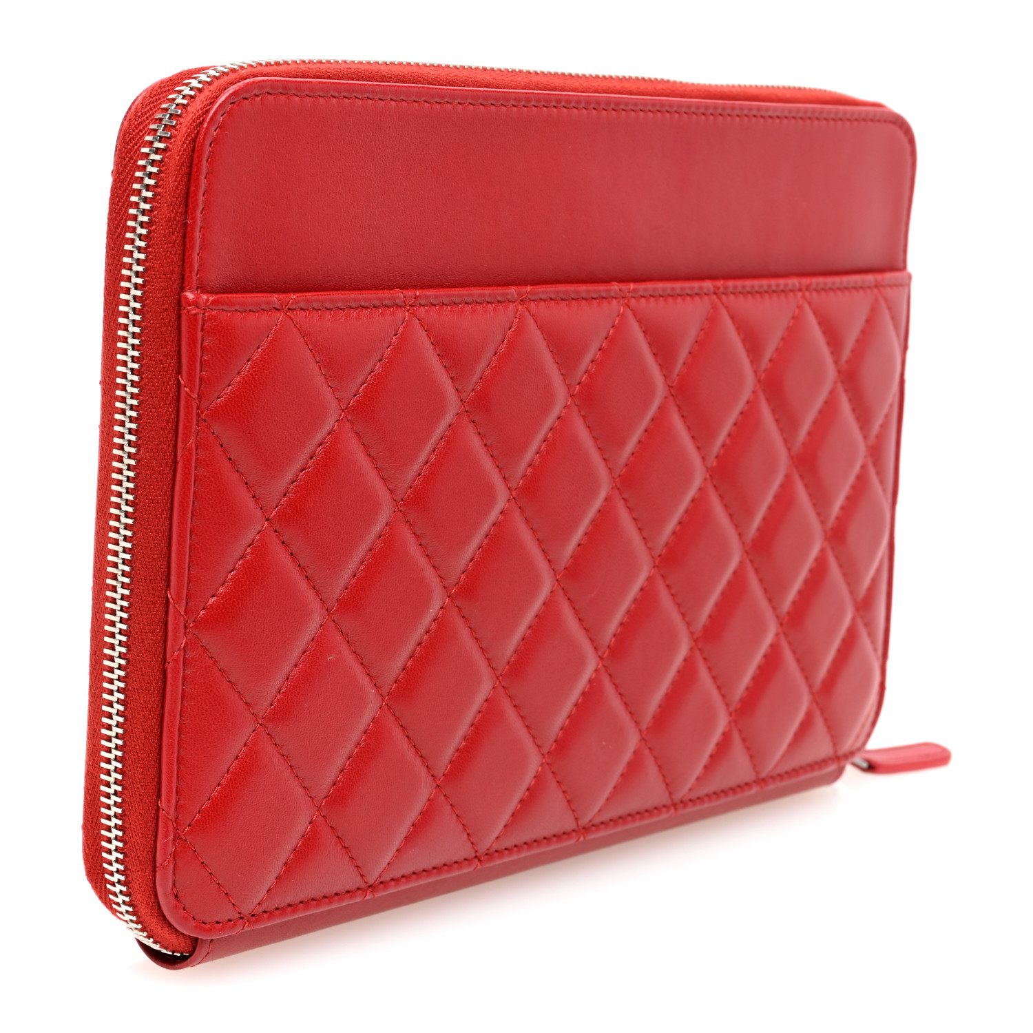 CHANEL Lambskin Quilted Travel Case Red 3