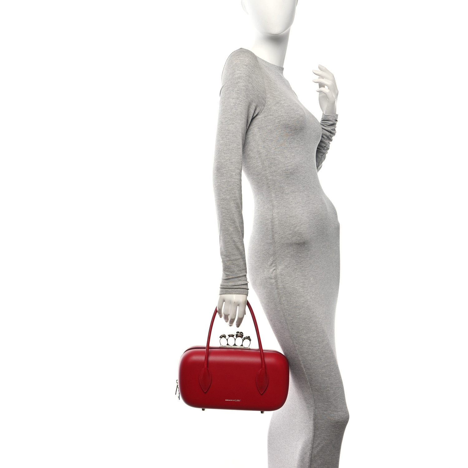 ALEXANDER MCQUEEN Calfskin Reverse Top Handle Clutch Red 2