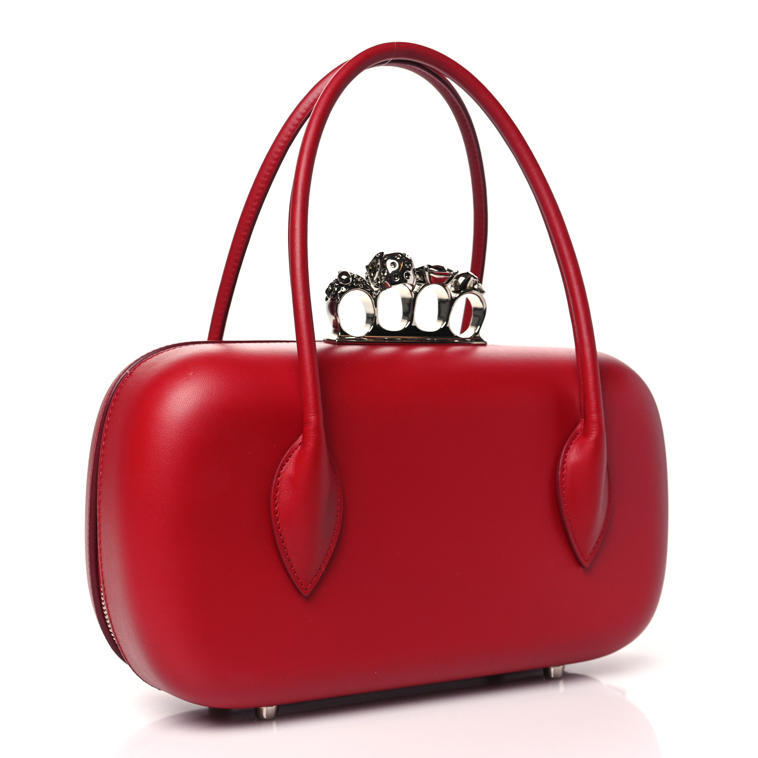 ALEXANDER MCQUEEN Calfskin Reverse Top Handle Clutch Red 3