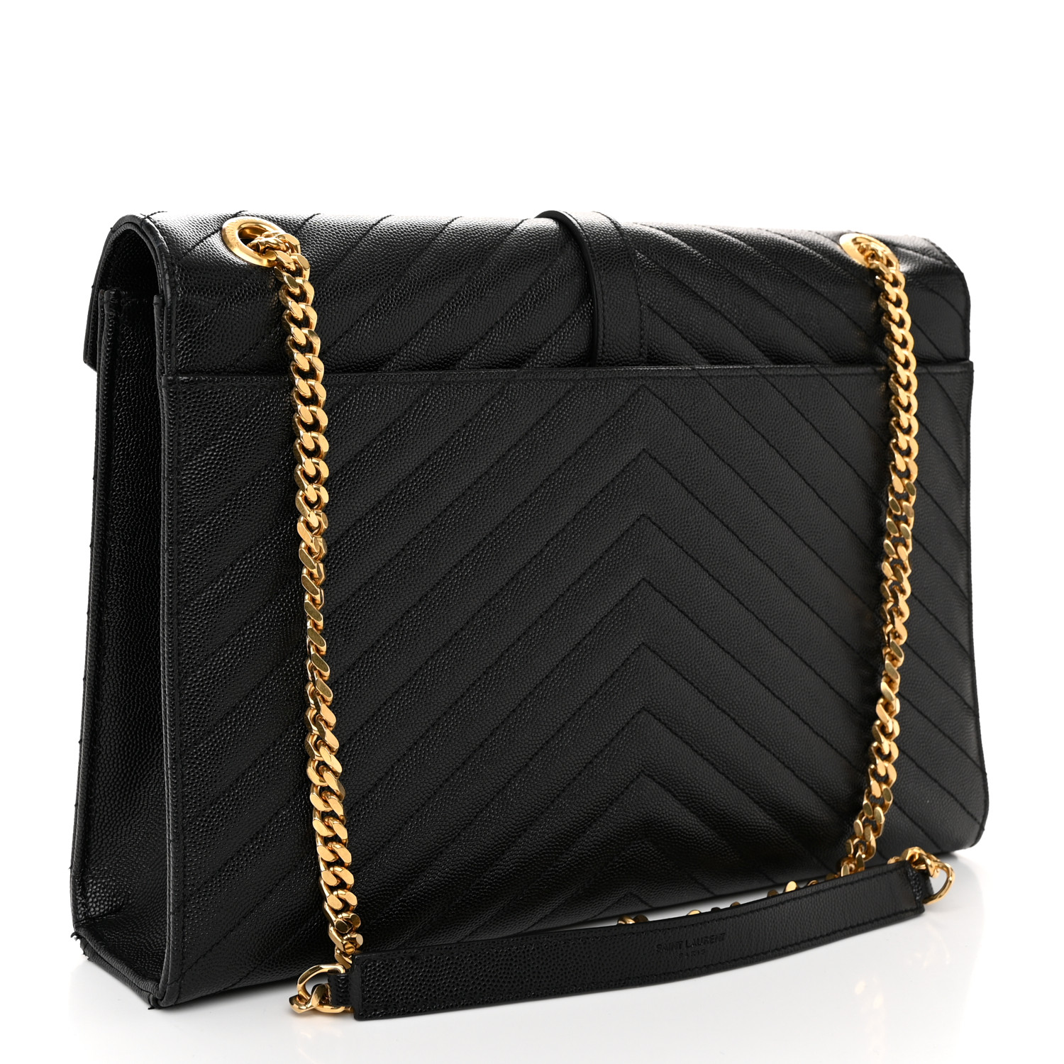 SAINT LAURENT Grain De Poudre Matelasse Chevron Large Monogram Satchel Black 3