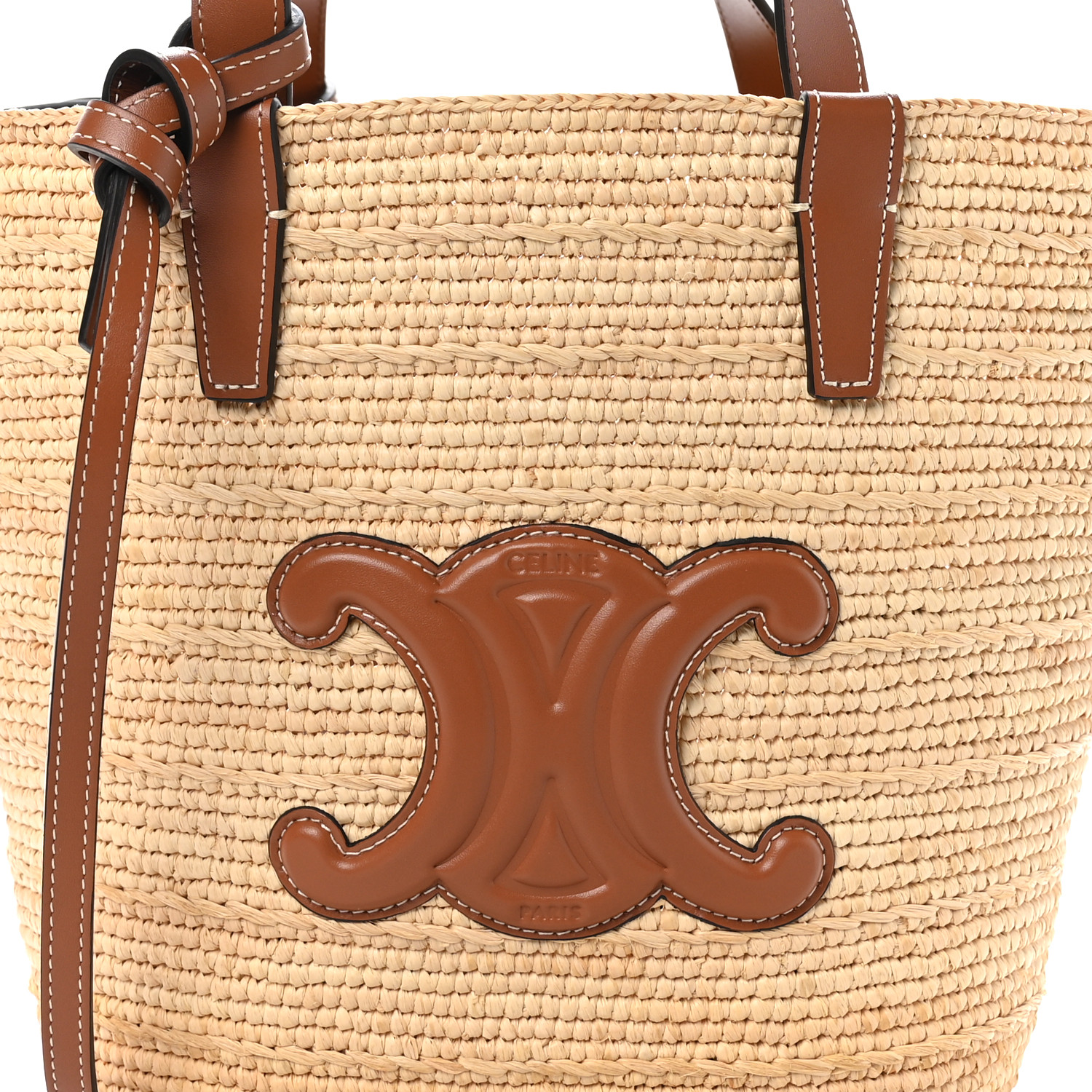 【CELINE】TEEN TRIOMPHE PANIER BAG CELINE Raffia Calfskin Triomphe Teen Panier Tan 1345325