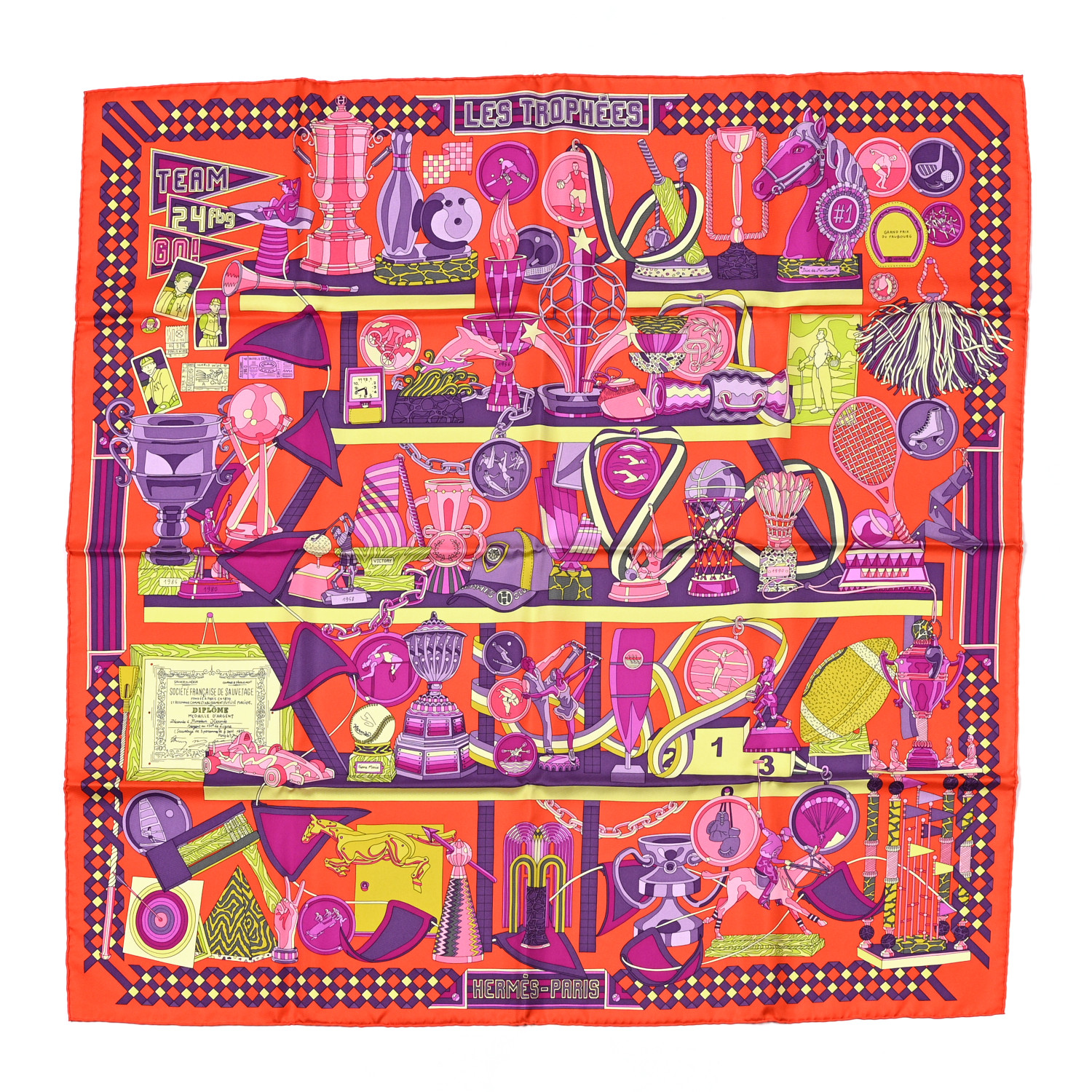 HERMES Silk Les Trophees Scarf 90 1540622 | FASHIONPHILE