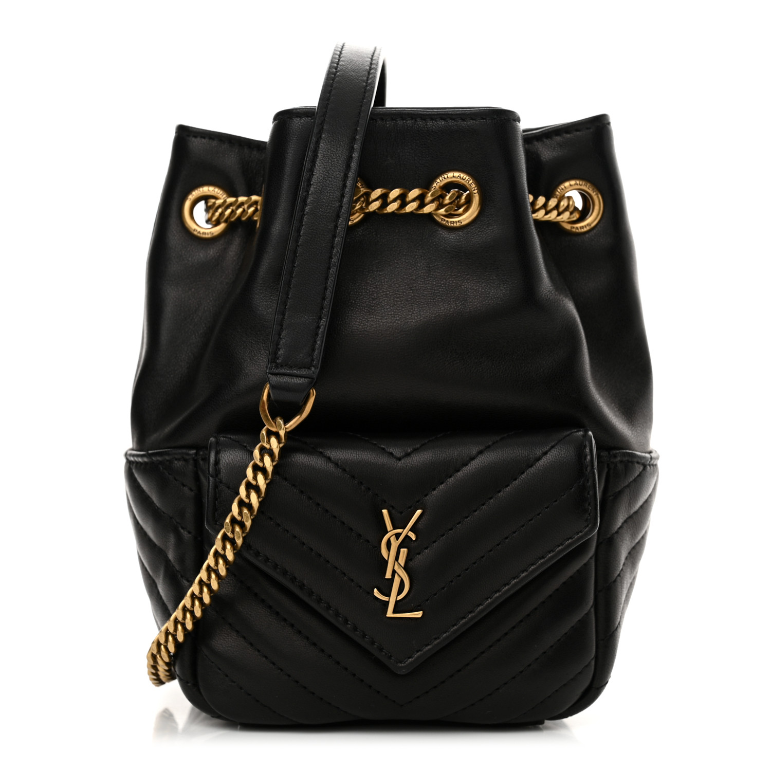 ショルダーバッグ SAINT LAURENT BLACK ECONYL RIVE DE GAUCHE BUCKET BAG Saint Laurent Rive Gauche Black Leather Trim Linen Bucket