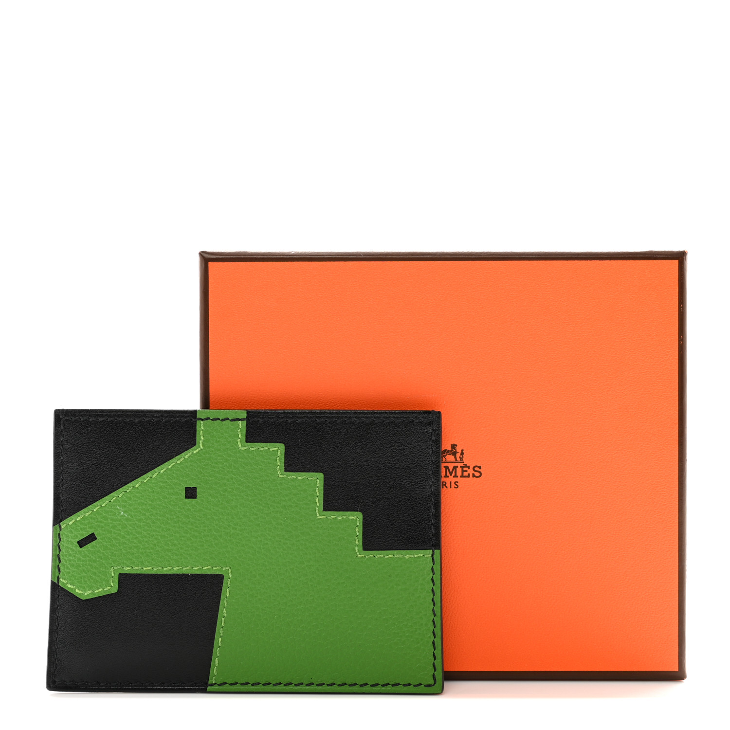 HERMES Tadelakt Evercolor Cheval Picto Card Holder Black