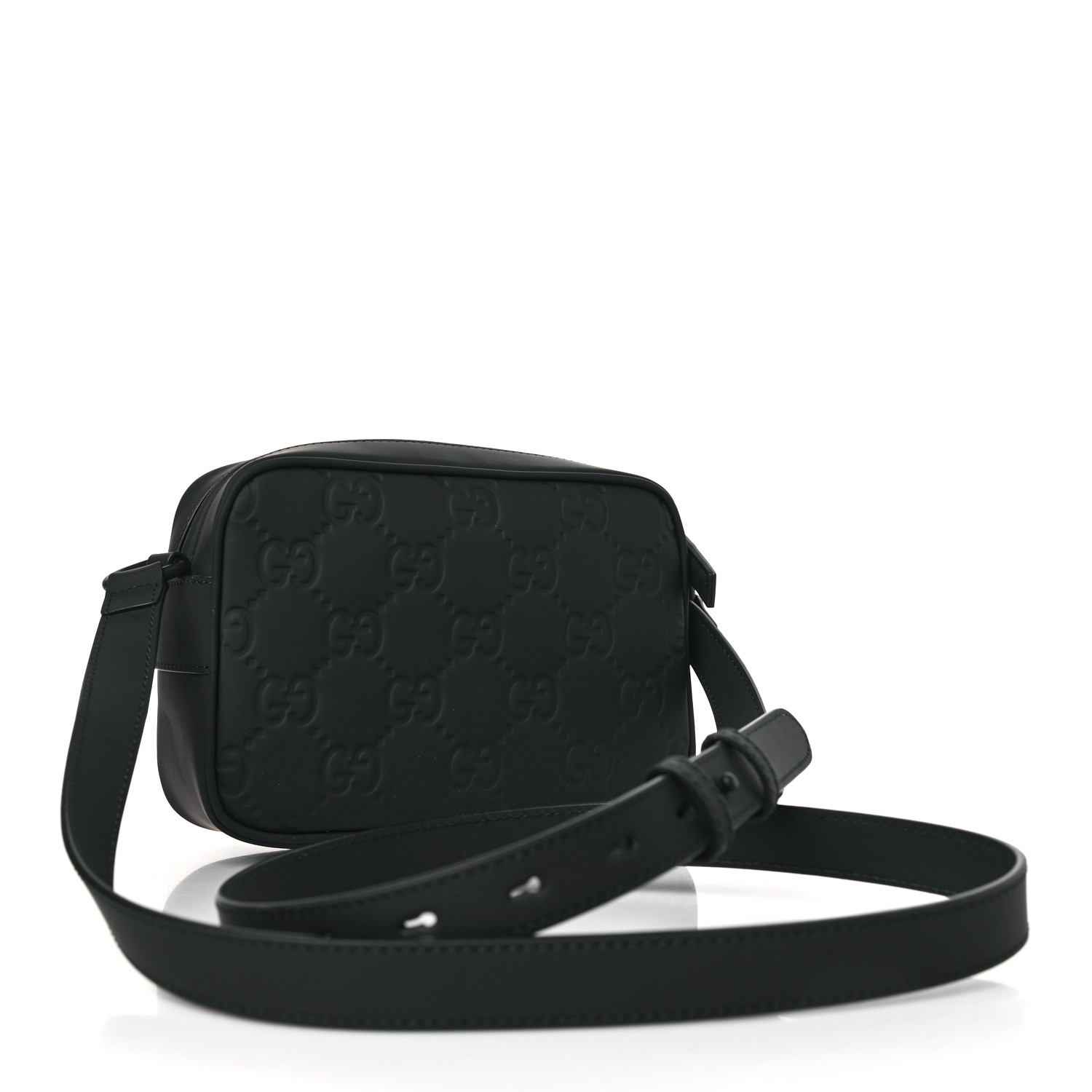 GUCCI Rubber Effect Calfskin GG Mini Crossbody Bag Black