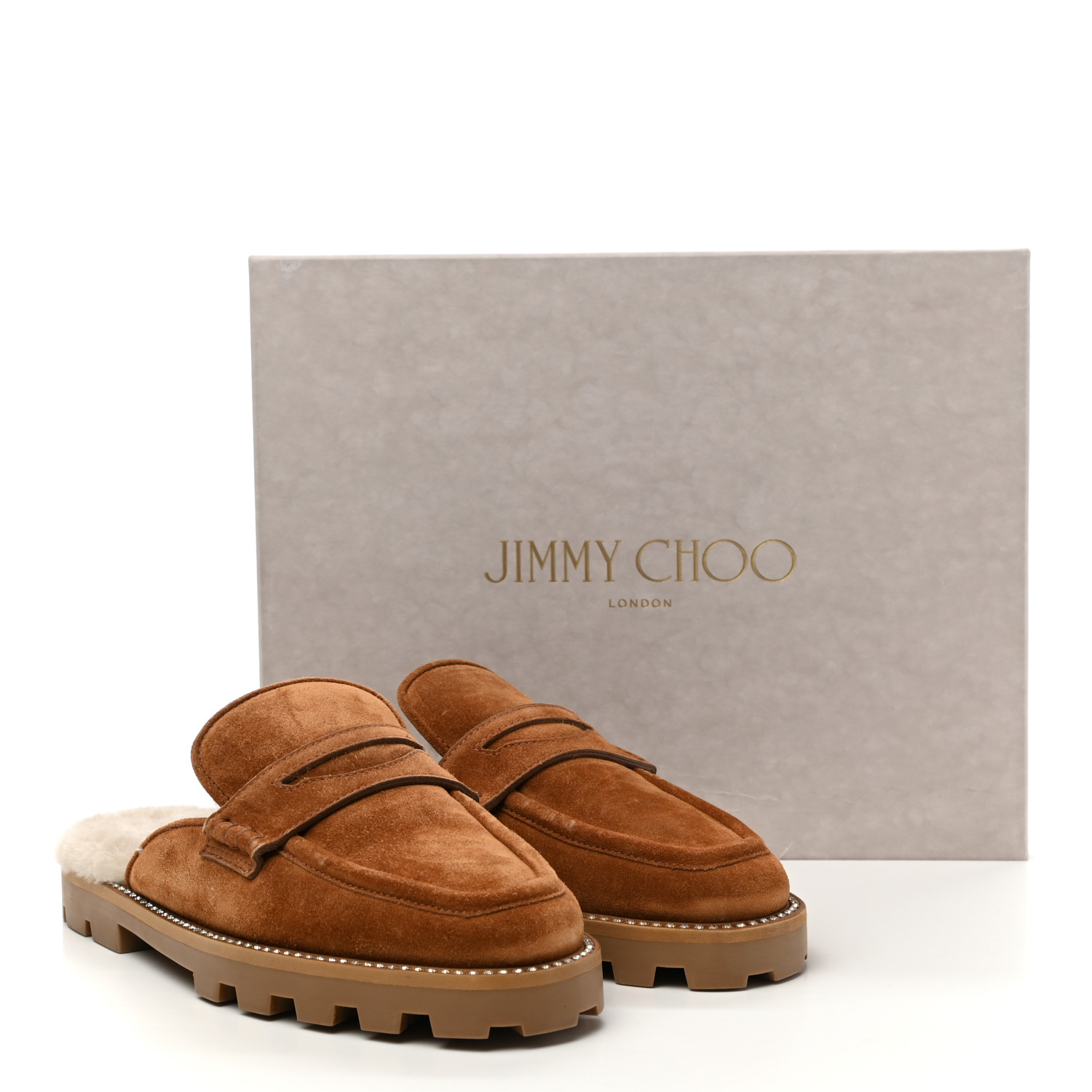 オープンセール 福袋 Shearling Suede CHOO JIMMY Ronnie Natural Tan 38 Mules Flat 靴