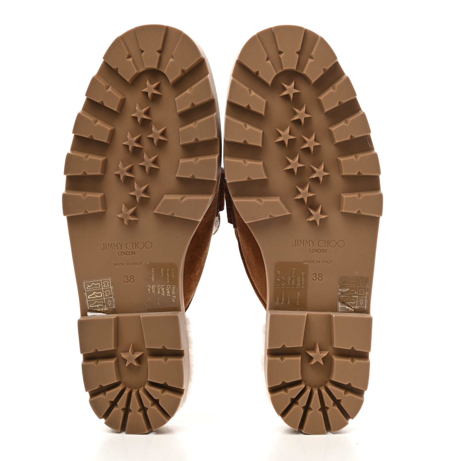 JIMMY CHOO Suede Shearling Ronnie Flat Mules 38 Tan Natural