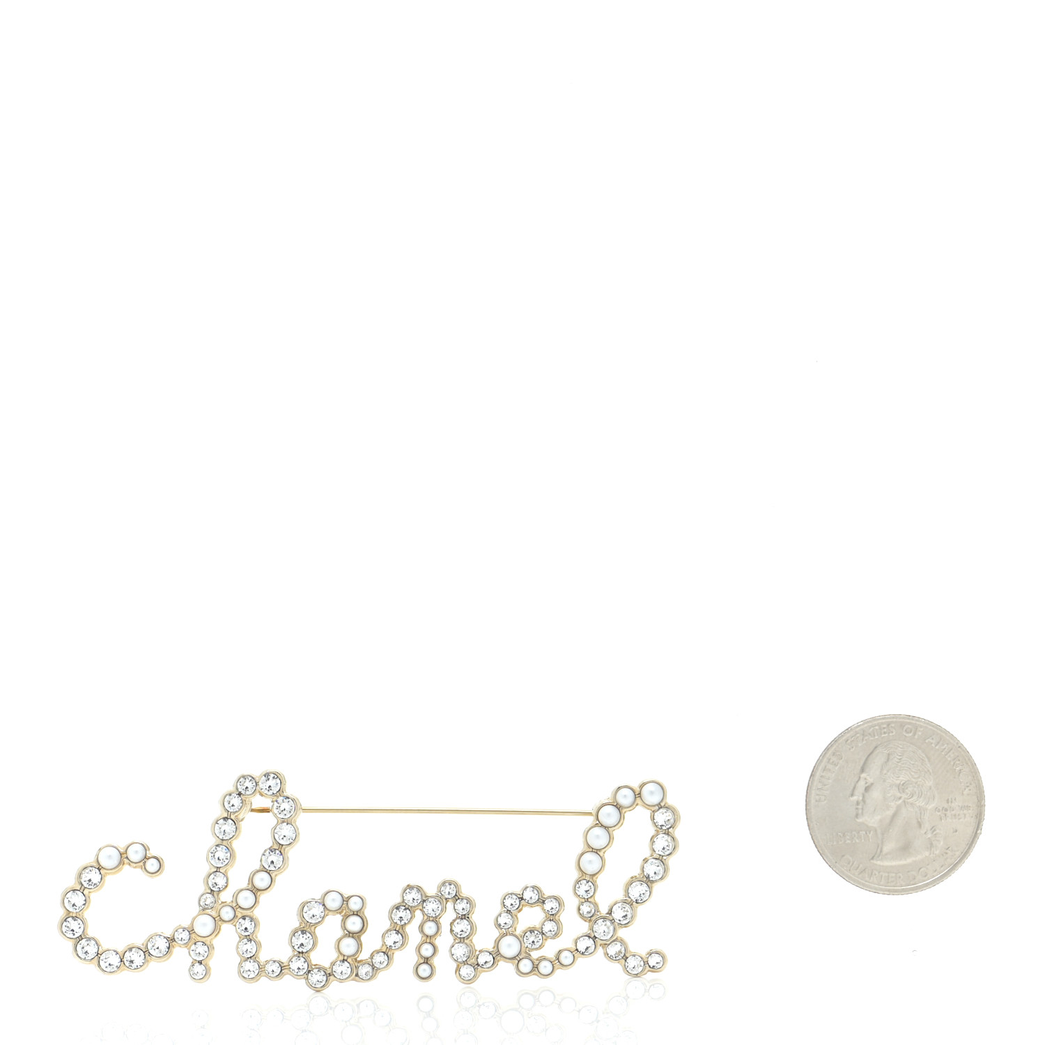 CHANEL Metal Glass Swirling Pearls Brooch Pin Gold 895522