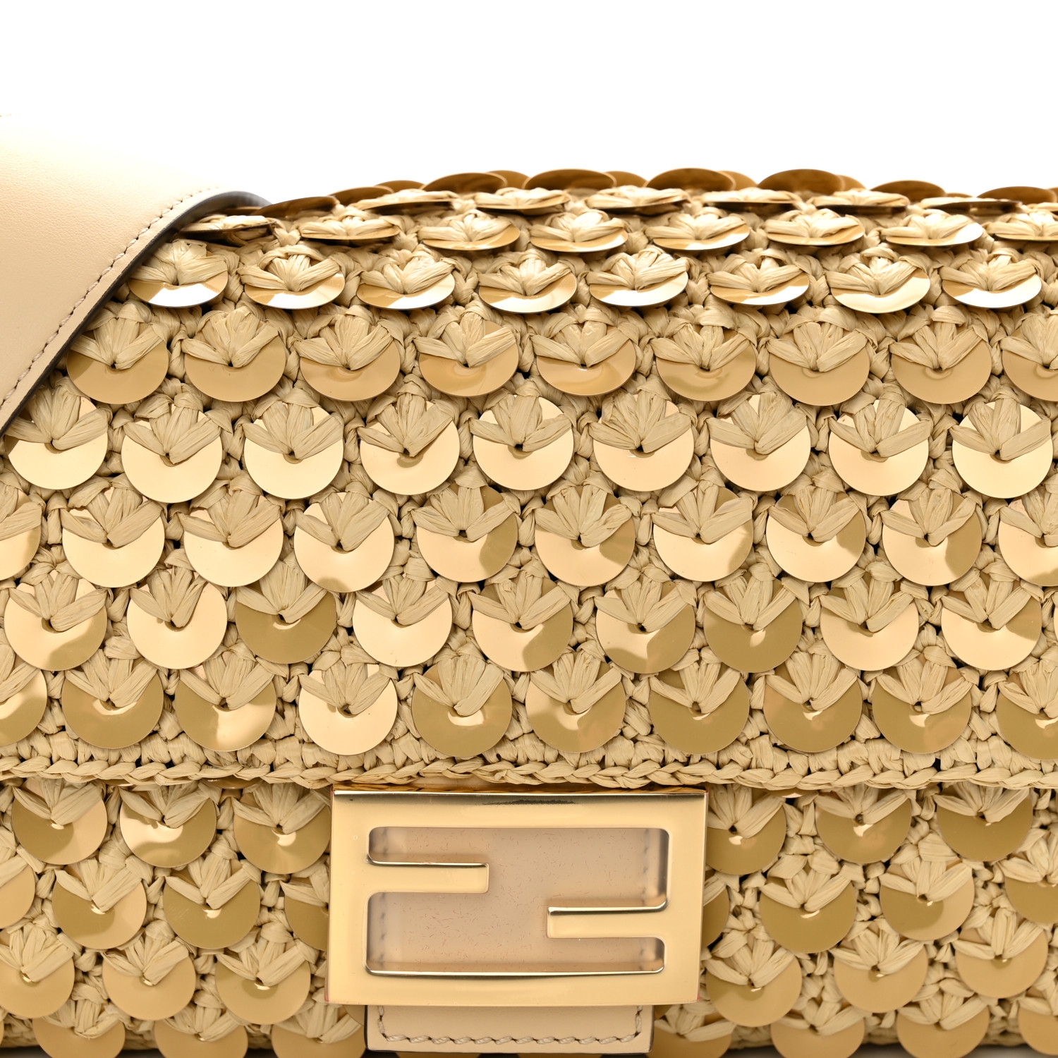 FENDI ゴールド バングル FENDI ROMA FENDI Sequin Macrame Baguette Beige Gold 1506133 | FASHIONPHILE