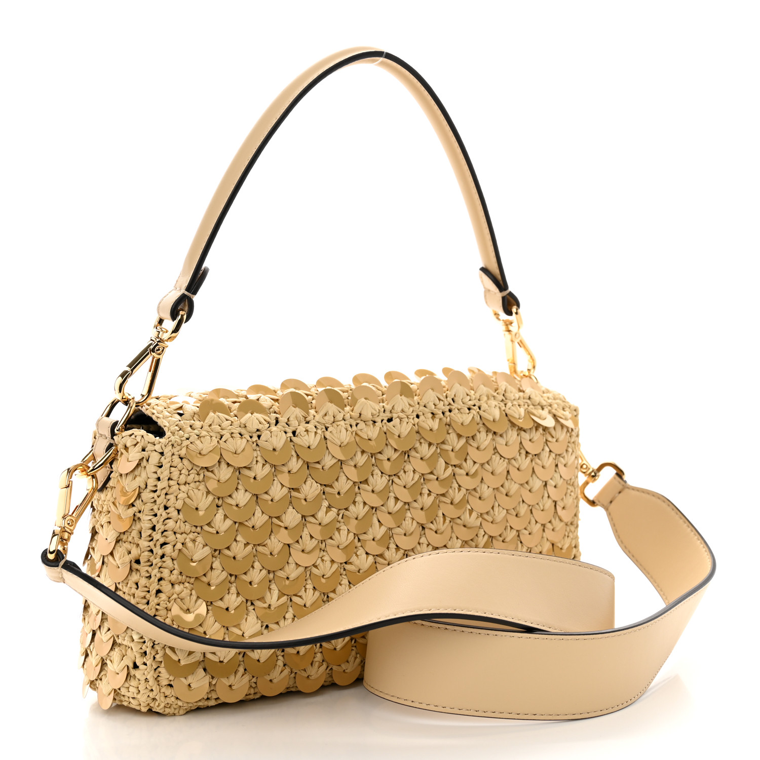FENDI ゴールド バングル FENDI ROMA FENDI Sequin Macrame Baguette Beige Gold 1506133 | FASHIONPHILE