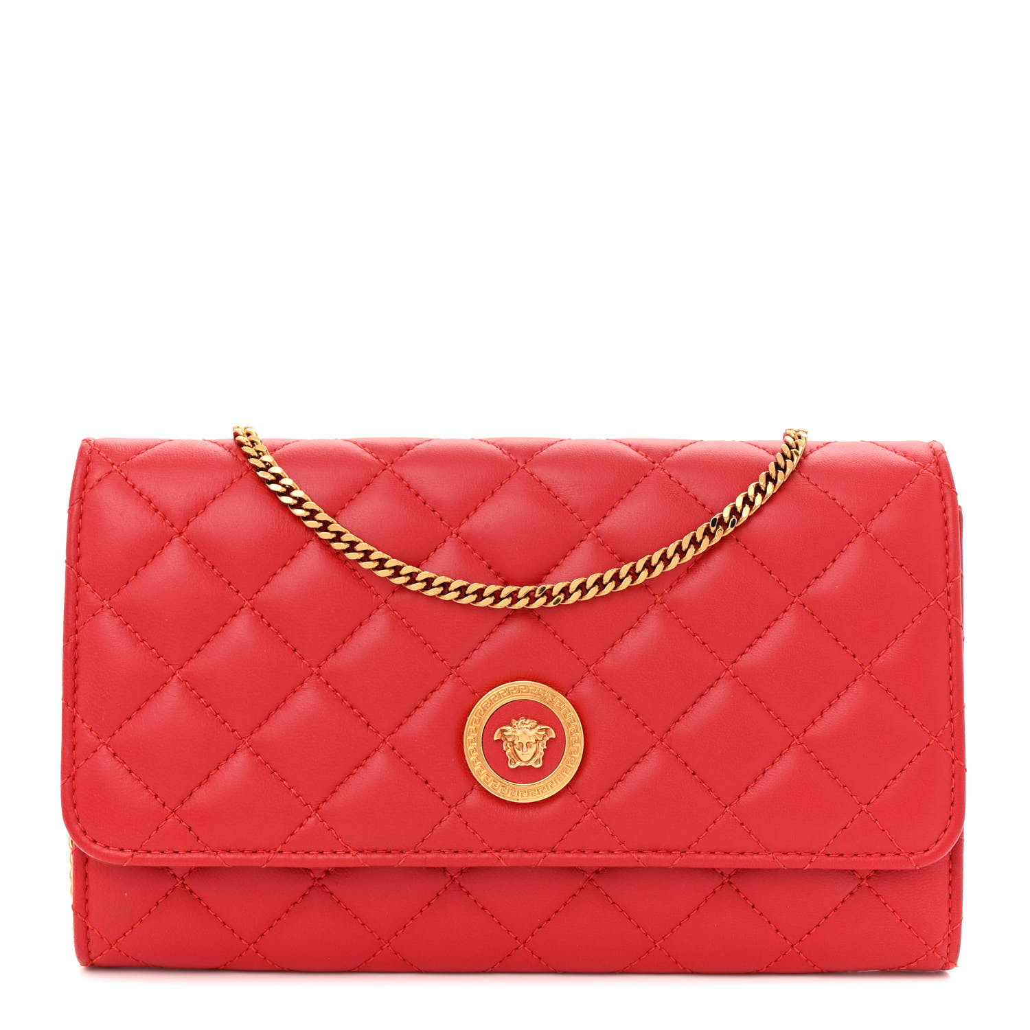VERSACE Lambskin Quilted Medusa Wallet On Chain Crossbody