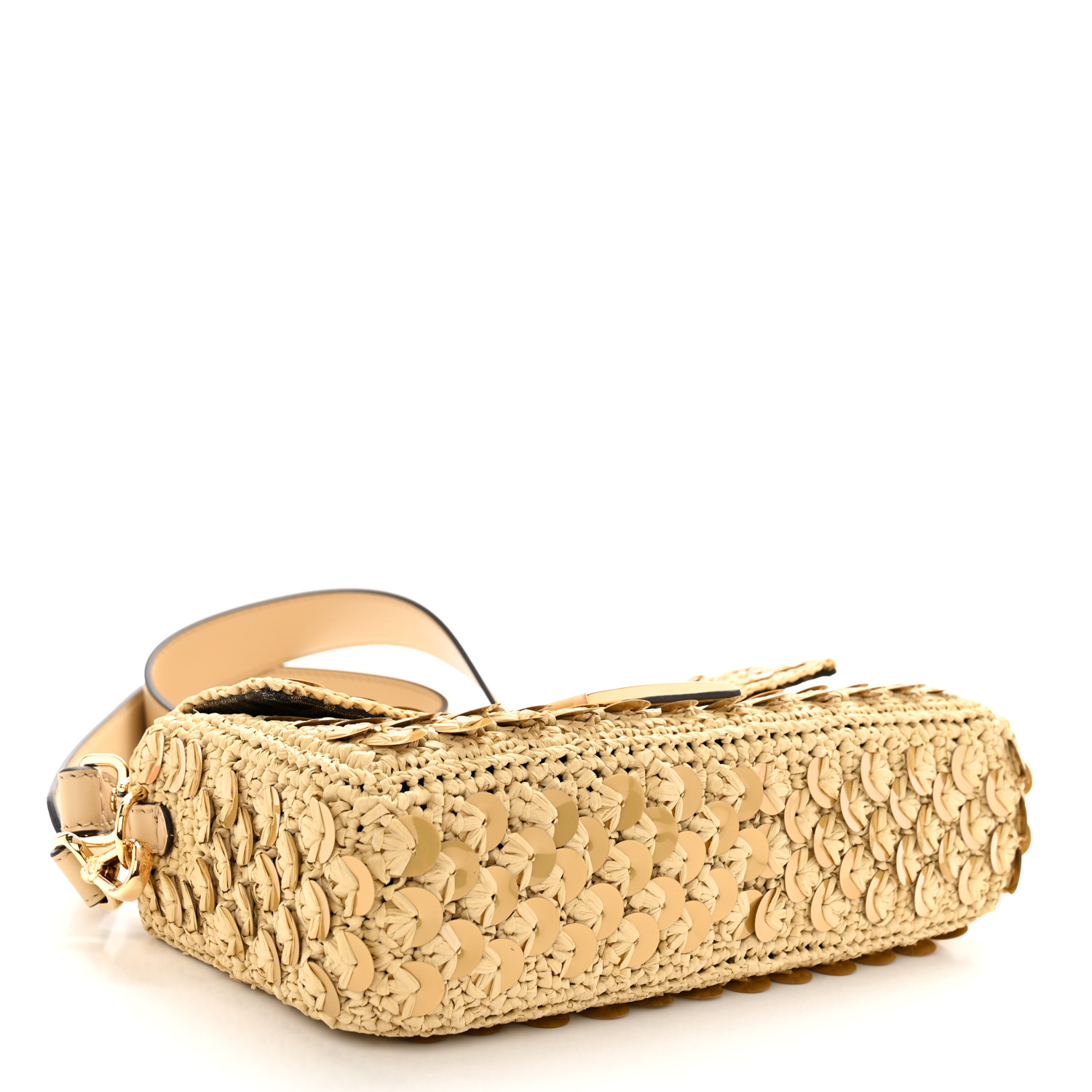 FENDI Sequin Macrame Baguette Beige Gold 1506133 | FASHIONPHILE