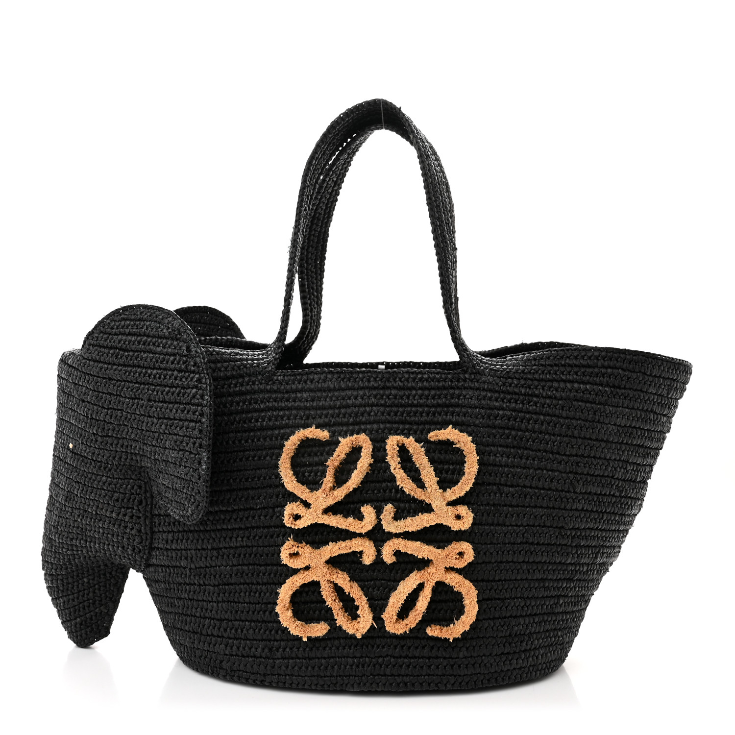 LOEWE Raffia Medium Elephant Basket Tote Bag Black 1498272