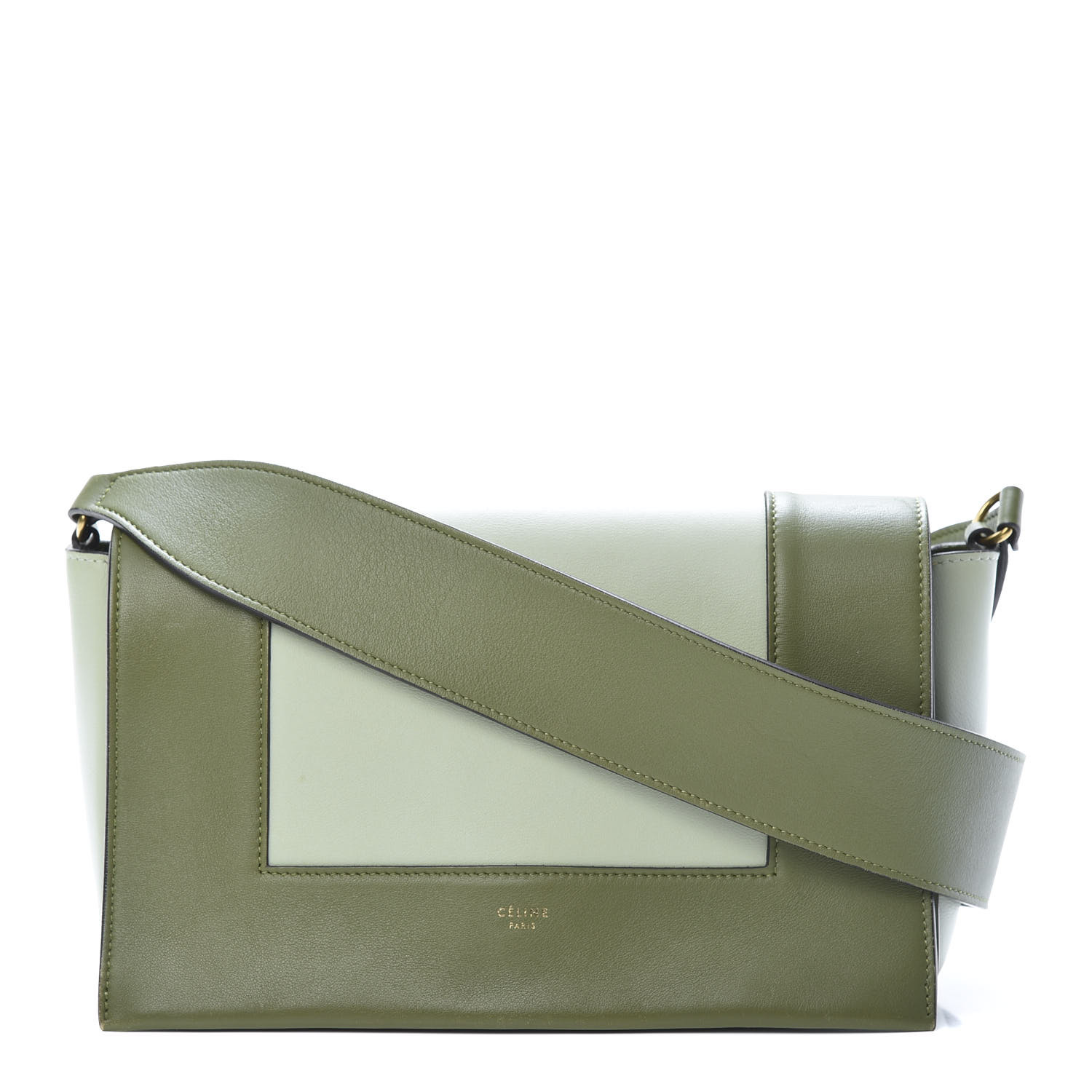 CELINE Shiny Smooth Calfskin Medium Frame Shoulder Bag Olive