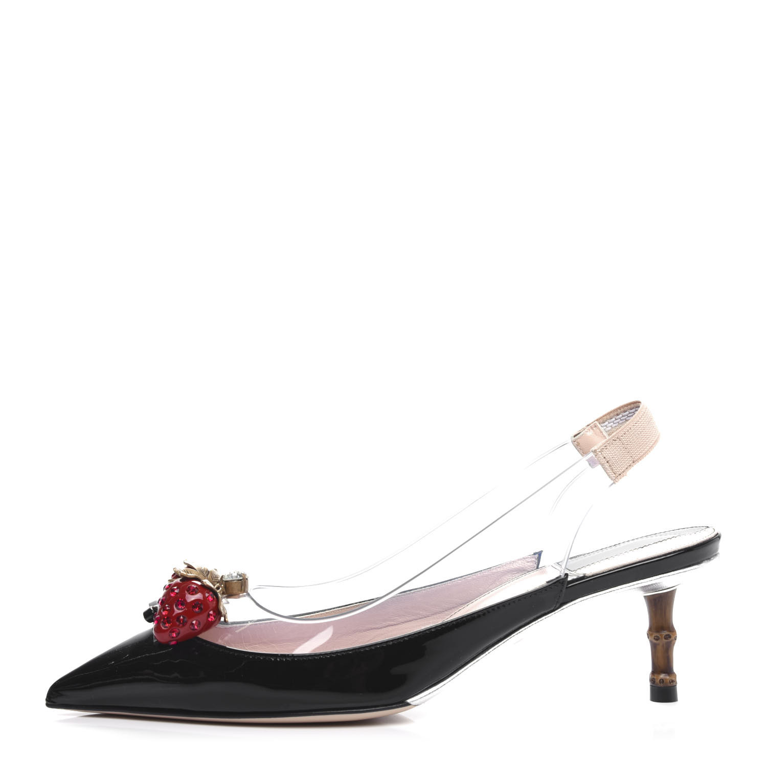 GUCCI Patent PVC Bamboo Crystal Strawberry Eleonor Low Heel