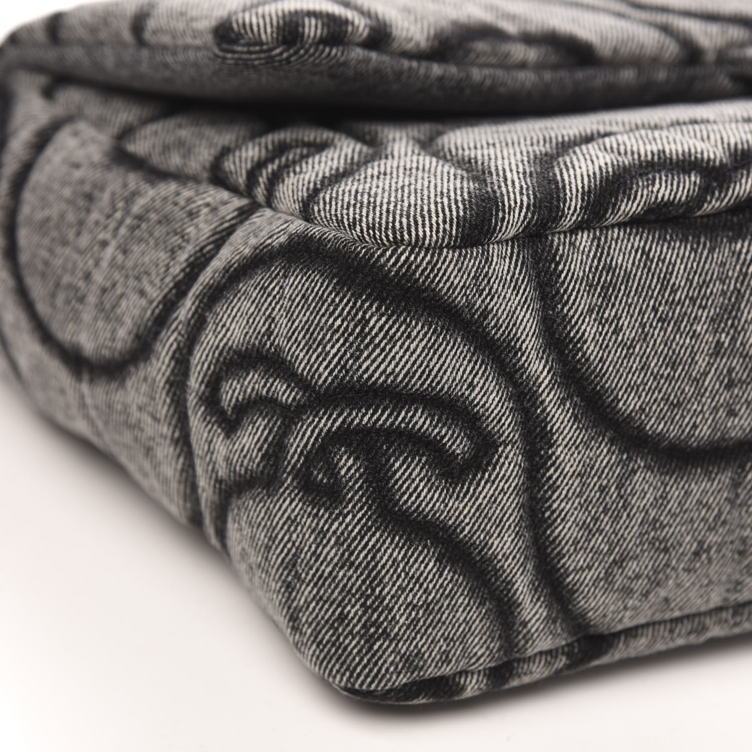 CHANEL Denim Embossed CC Logo Print Jumbo Single Flap Grey
