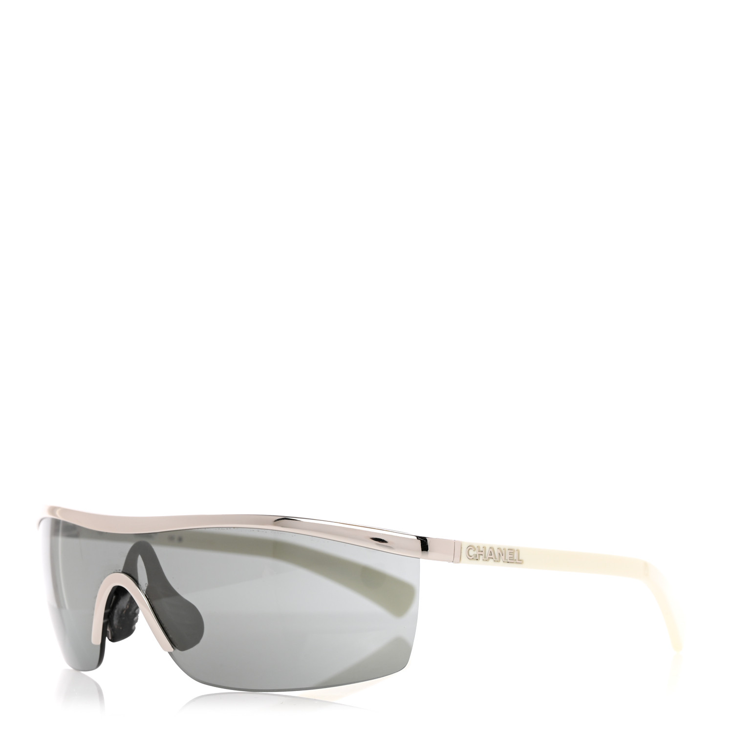 CHANEL Acetate Shield Sunglasses 71474 Silver White 1383438
