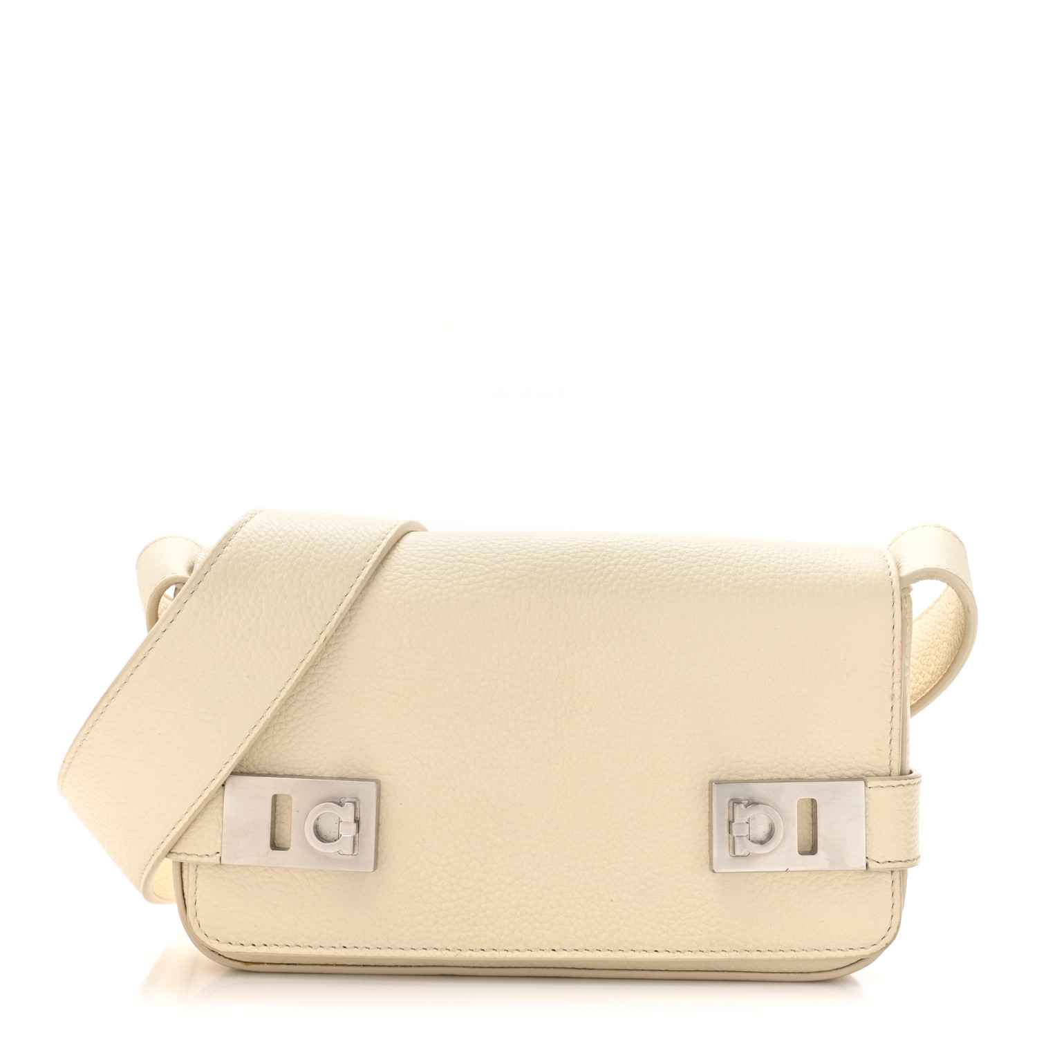 Salvatore Ferragamo ビジネスバッグ ホワイト Ferragamo White Leather Gancini Shoulder Bag ○ Labellov