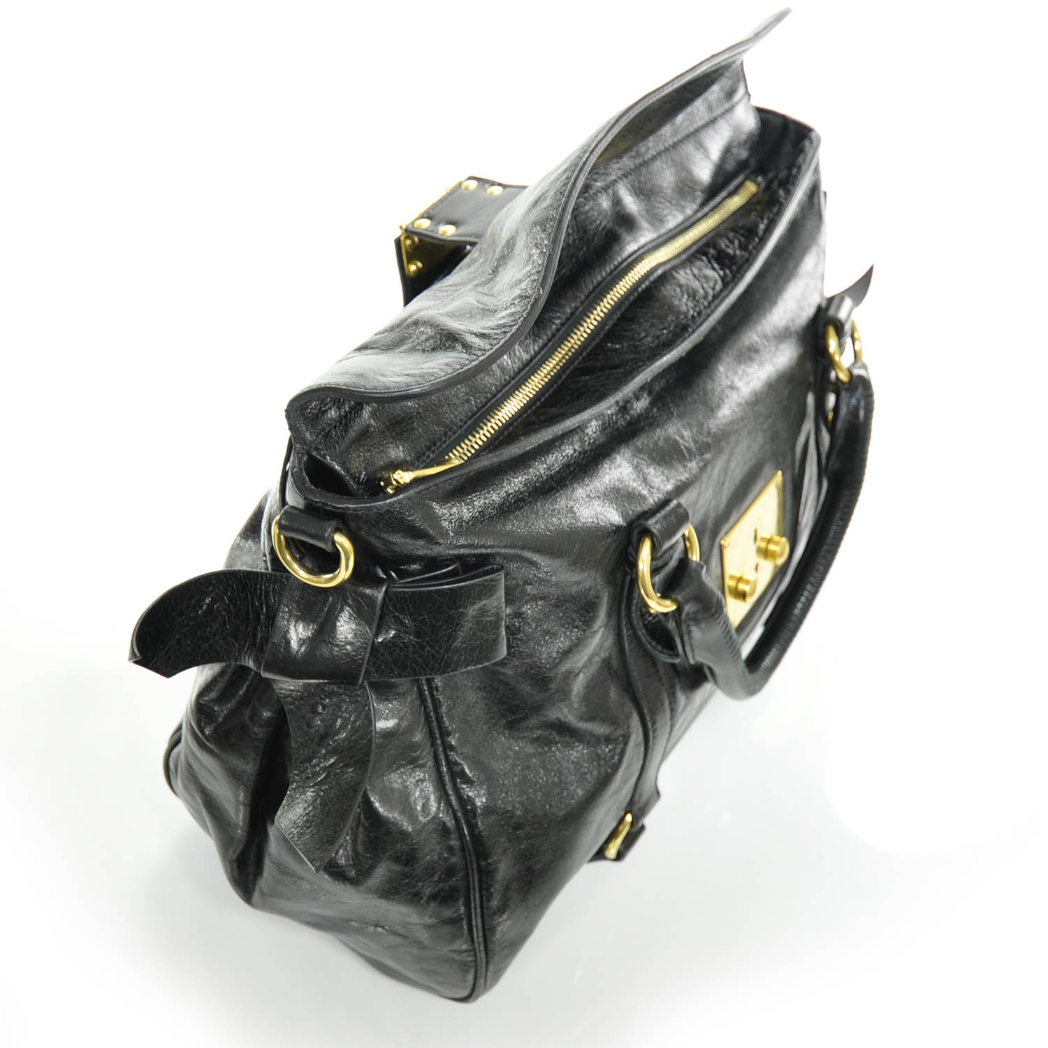 MIU MIU Leather Vitello Lux Bow Bag Black 27038 | FASHIONPHILE