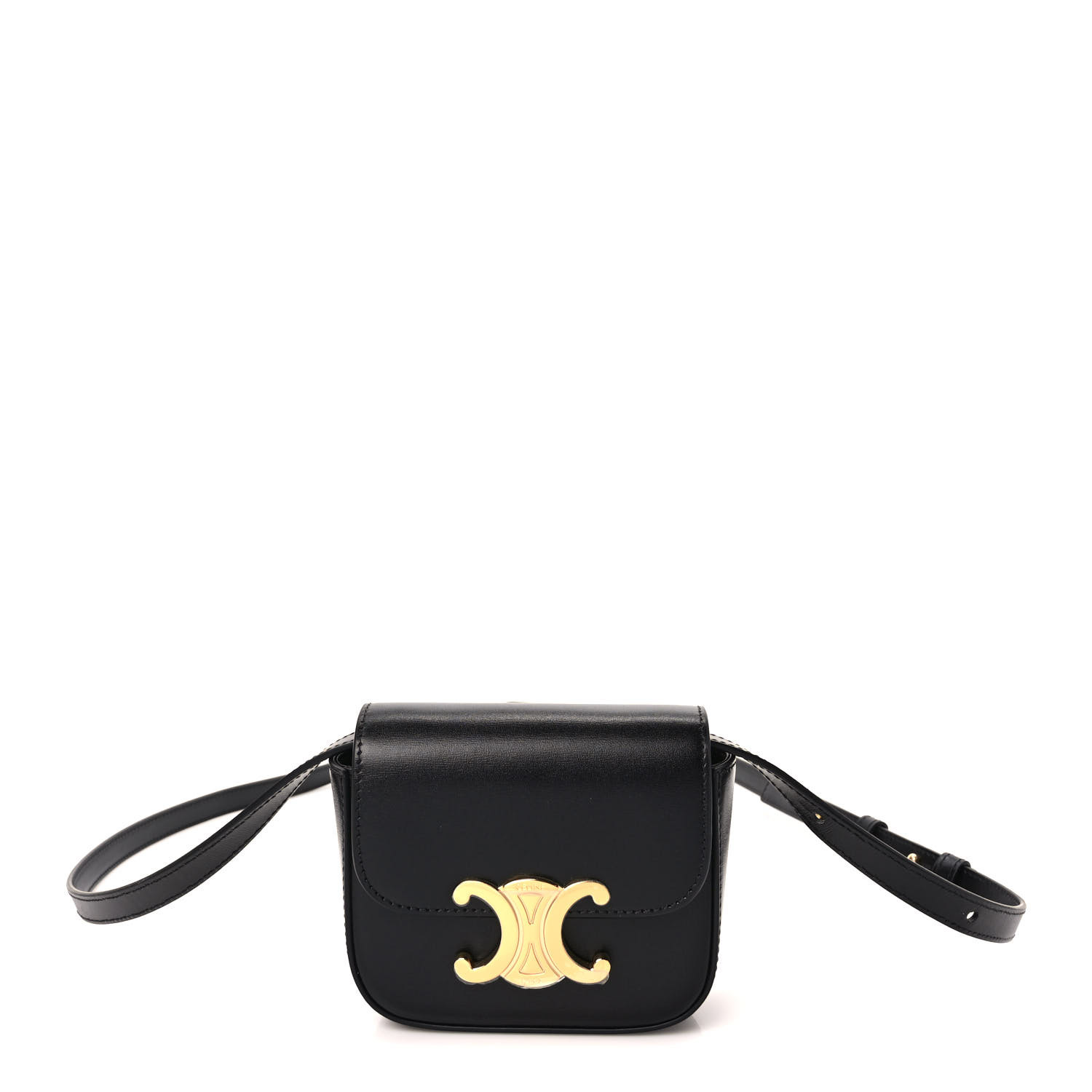 【CELINE 】 Mini Triomphe in shiny calfskin CELINE Shiny Calfskin Mini Triomphe Black 1350676 | FASHIONPHILE