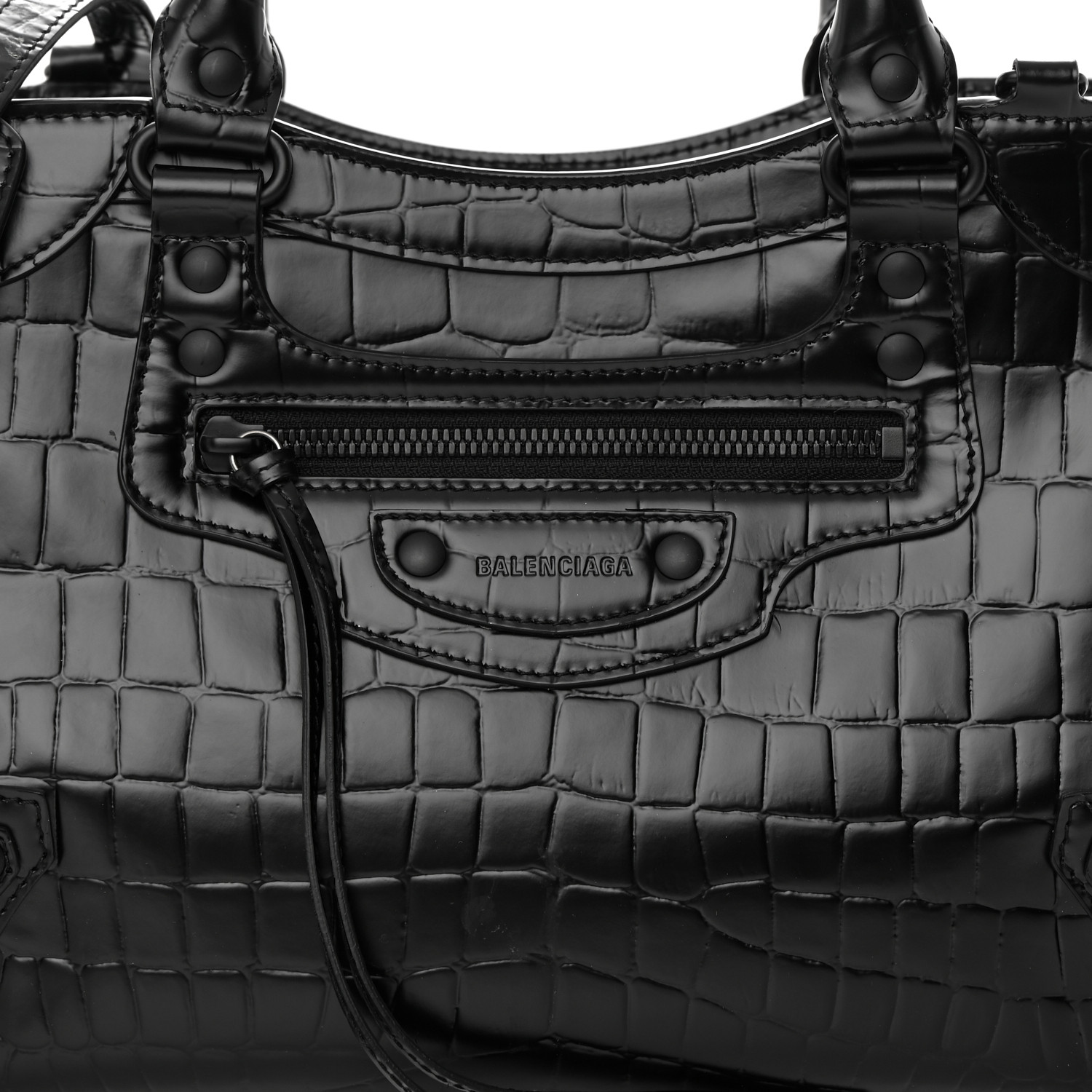 BALENCIAGA Semi Shiny Calfskin Crocodile Embossed Neo