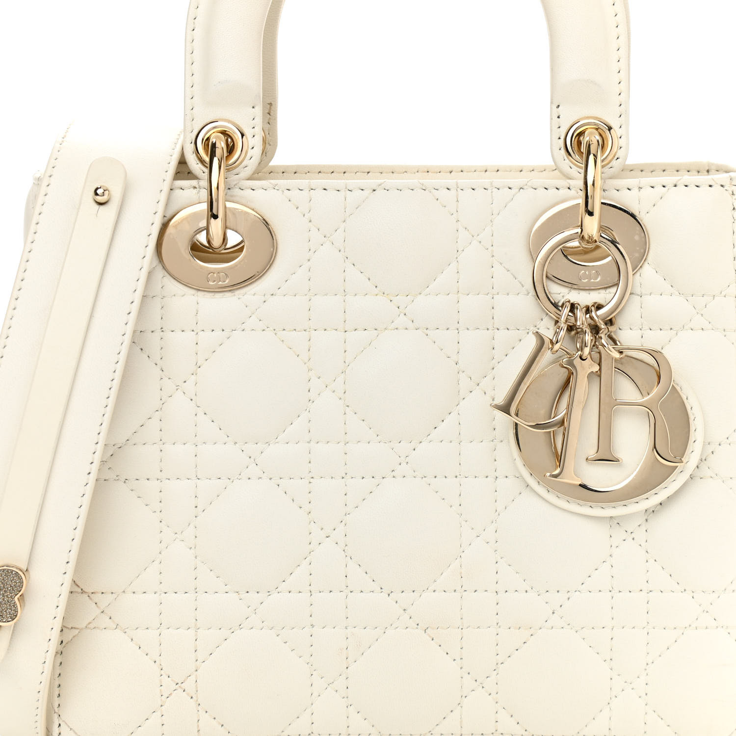 CHRISTIAN DIOR Lambskin Cannage Small Lady Dior White