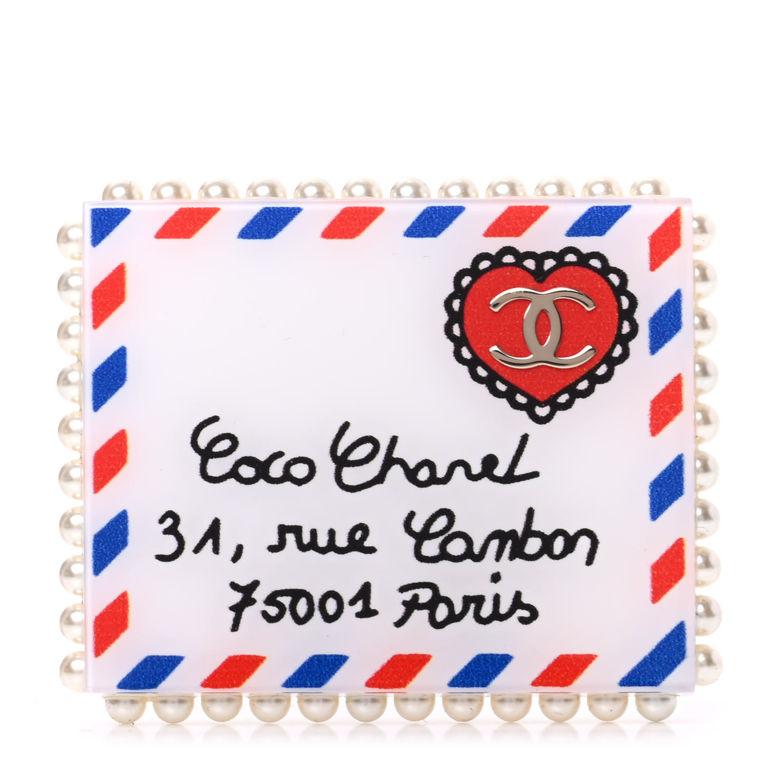 シャネル　CHANEL CHANEL Resin Pearl Letter Brooch Black White Blue Red 743475