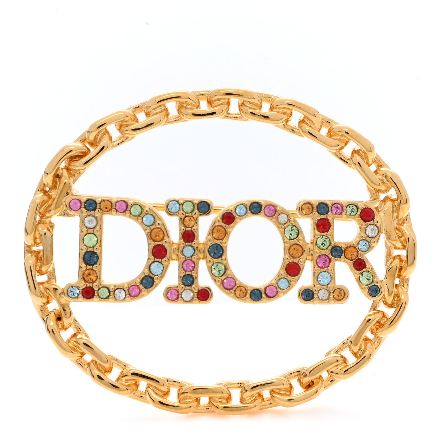 【Dior】ロゴクリスタル！ ☆ Dior evolution ブローチ ☆ CHRISTIAN DIOR Crystal Dior(r)evolution Logo Brooch Gold