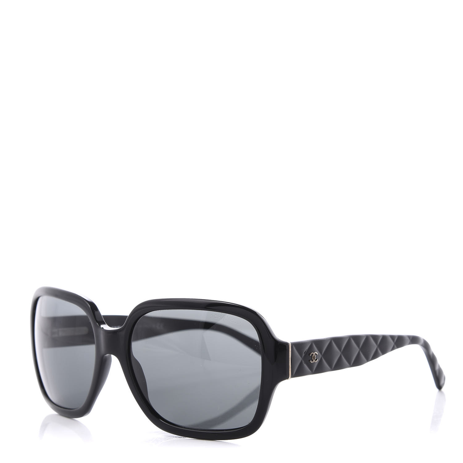 Chanel Black/Silver Quilted Leather Temple 4157-Q Shield Sunglasses