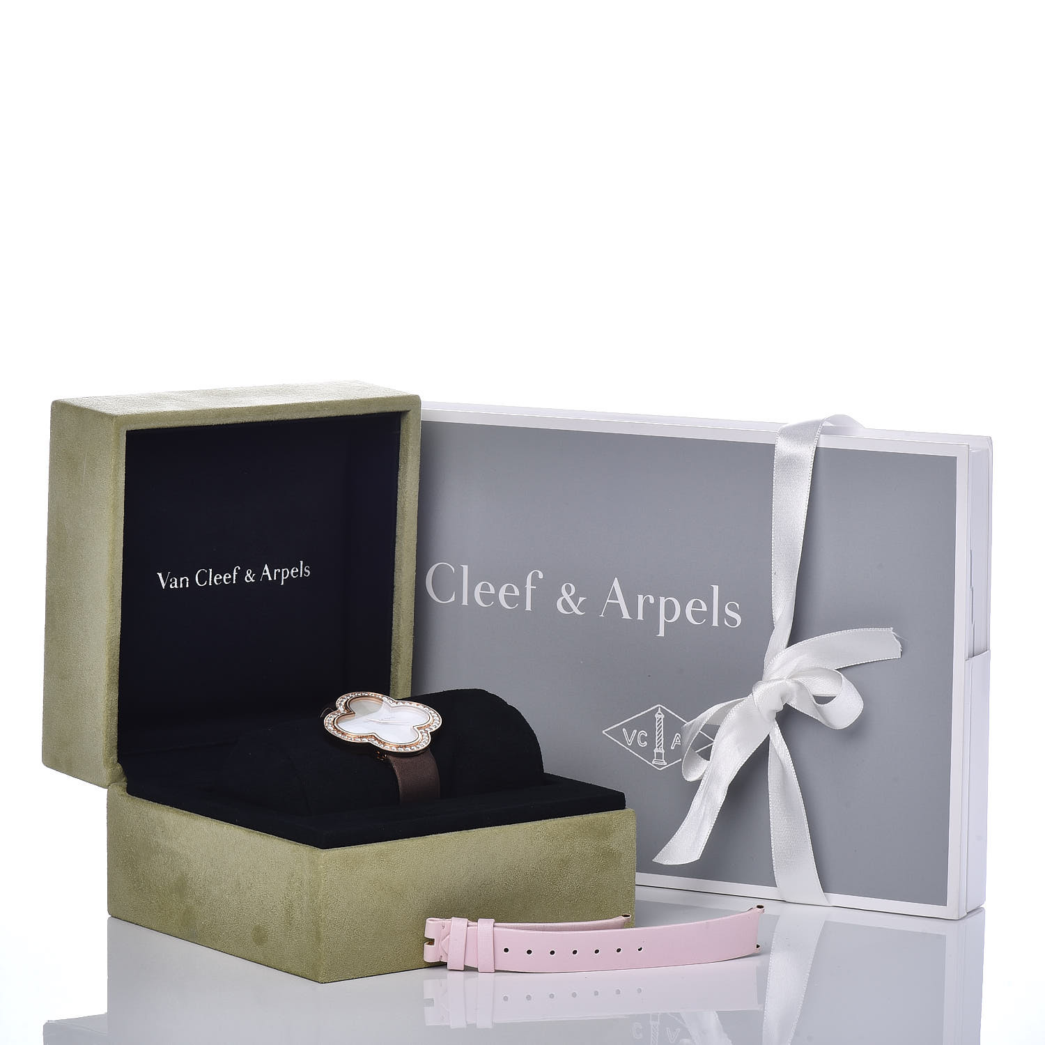 Van Cleef & Arpels 時計ボックスセット VAN CLEEF & ARPELS 18K Rose Gold Satin Diamond Bezel Mother