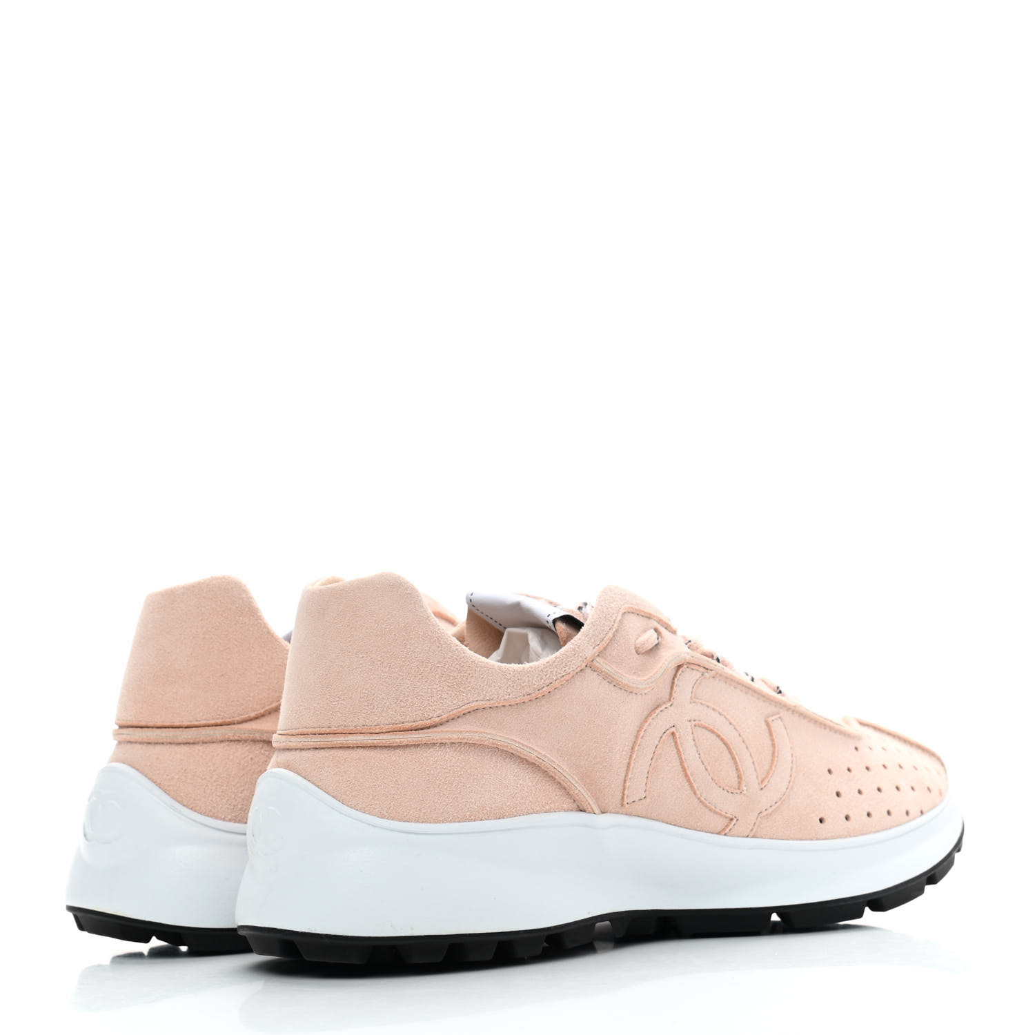 CHANEL Suede Goatskin CC Sneakers 38 Light Pink 894087