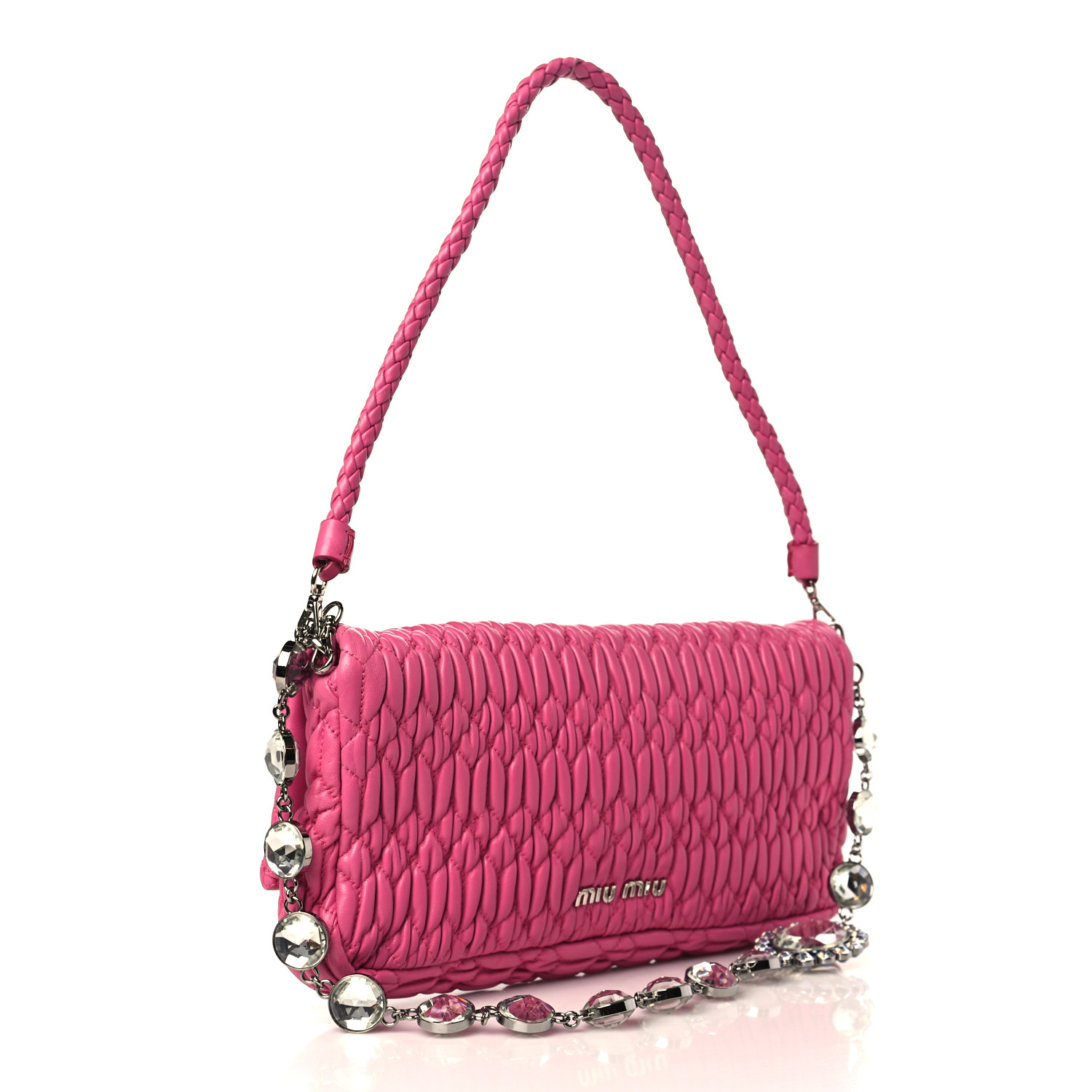 【SALE】 MIU MIU Nappa 1226056 Fuxia Clutch Flap Crystal Matelasse バッグ