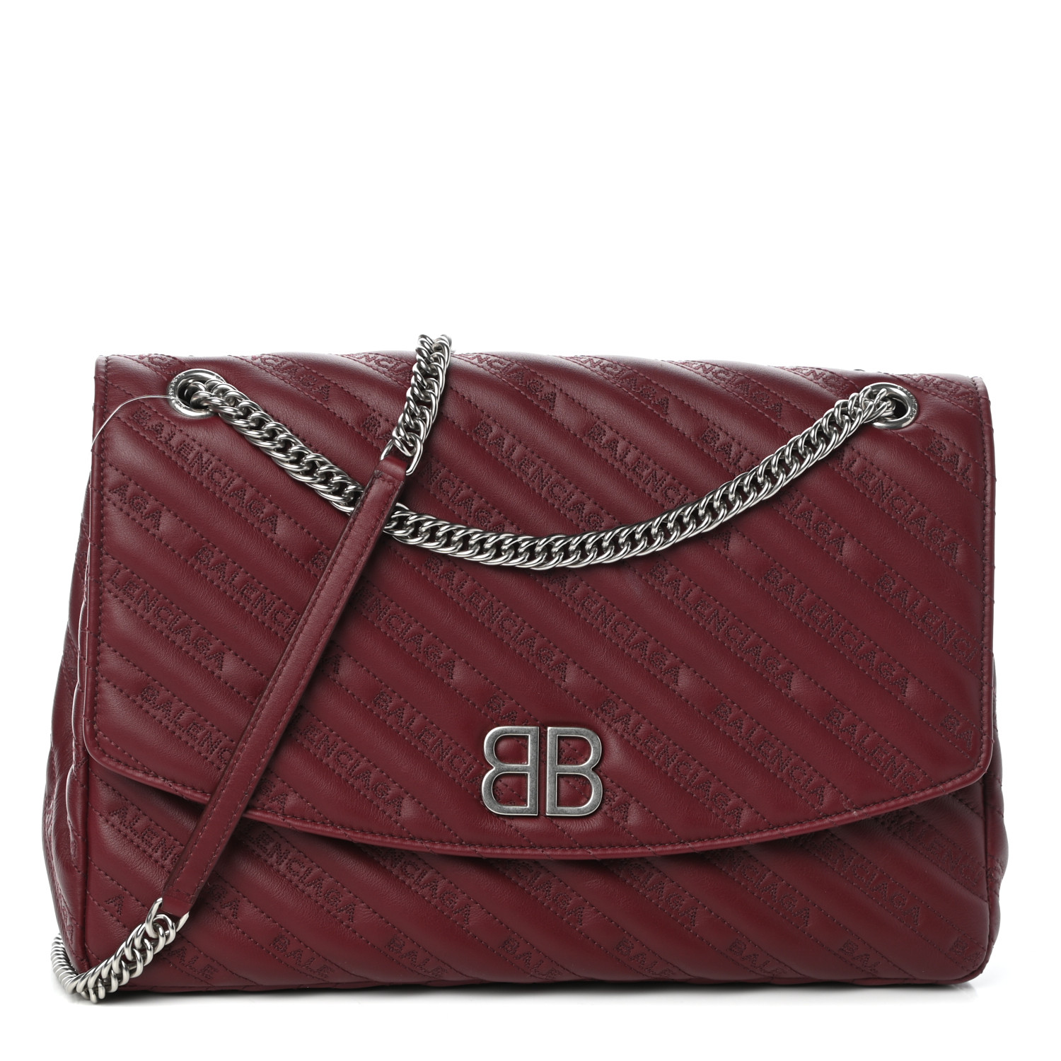 BALENCIAGA Calfskin Logo Matelasse Large BB Flap Chain