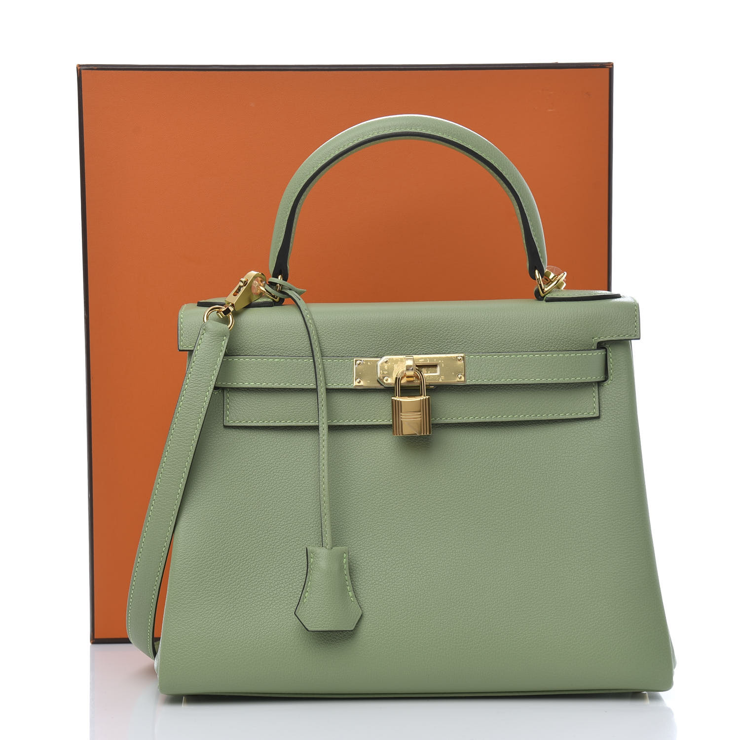 HERMES Evercolor Kelly Retourne 28 Vert Criquet 643254
