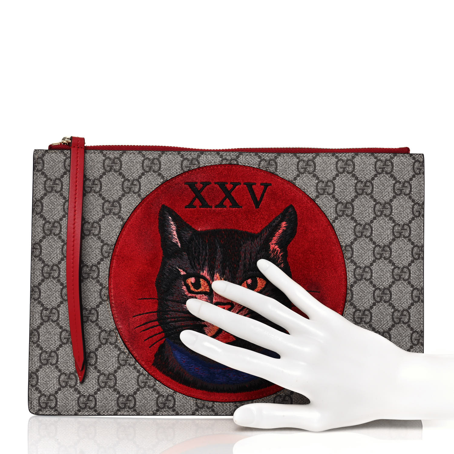 GUCCI GGスプリーム ミスティックキャット GUCCI GG Supreme Monogram Mystic Cat Large Zip Pouch Red
