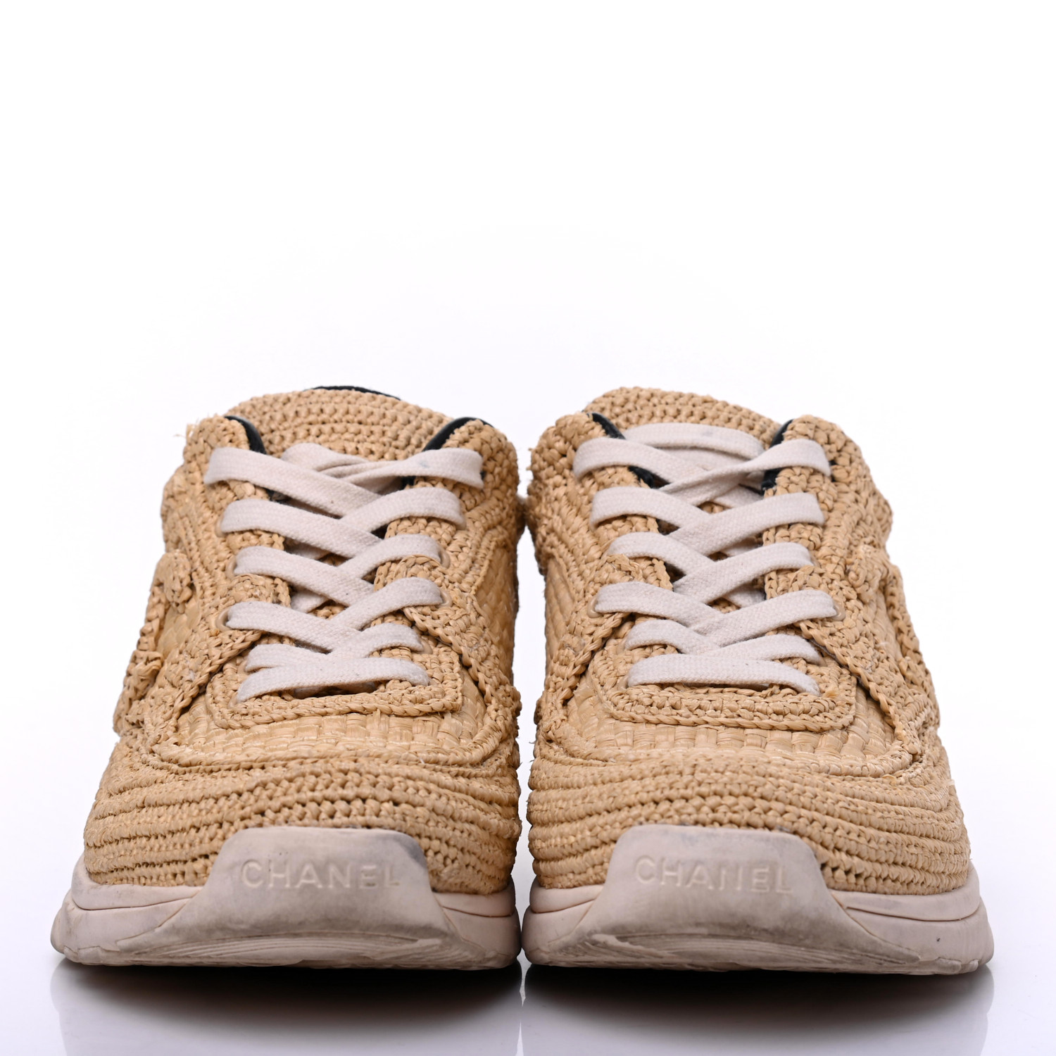 chanel braided raffia sneakers