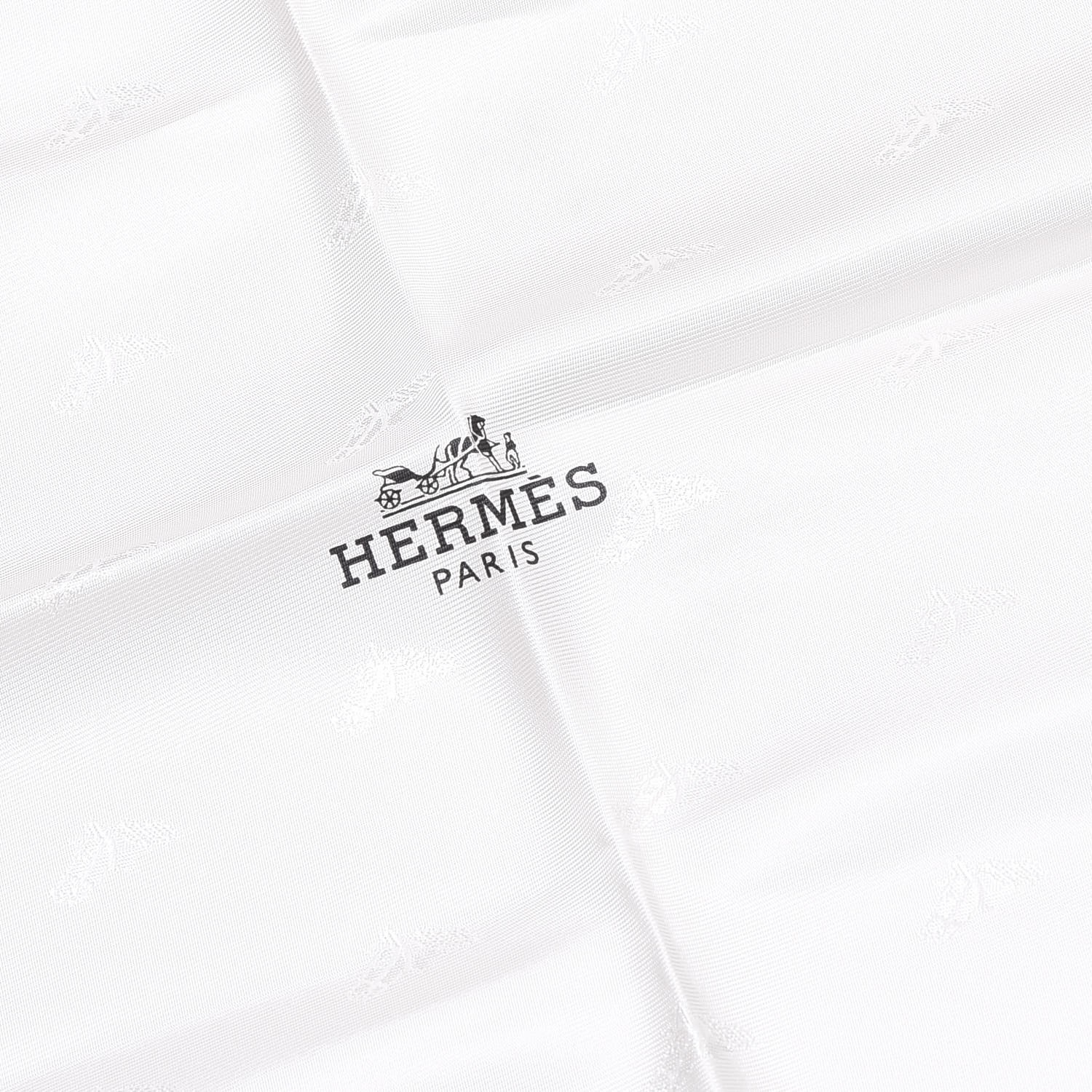 HERMES Silk Quadrige Jumping Losange Scarf Blanc Noir