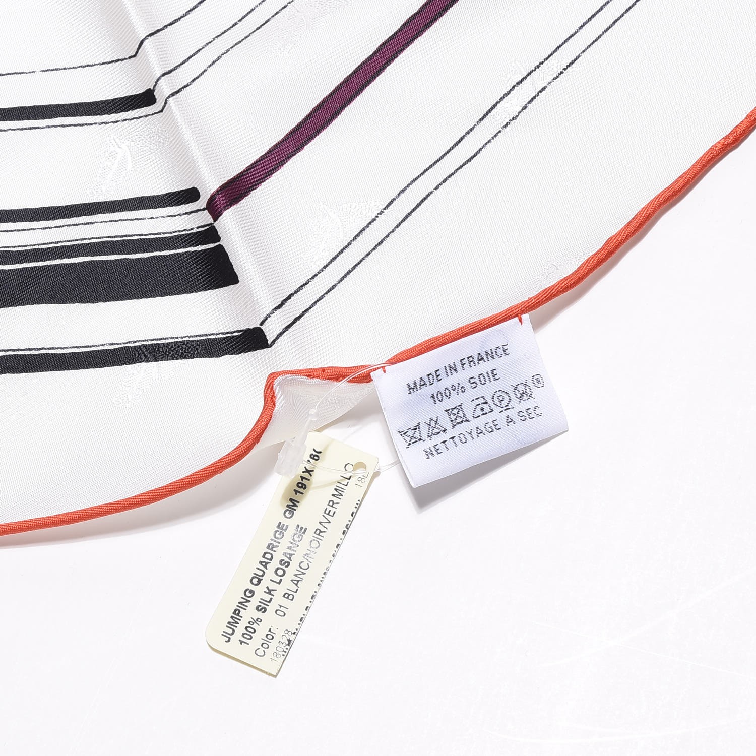HERMES Silk Quadrige Jumping Losange Scarf Blanc Noir
