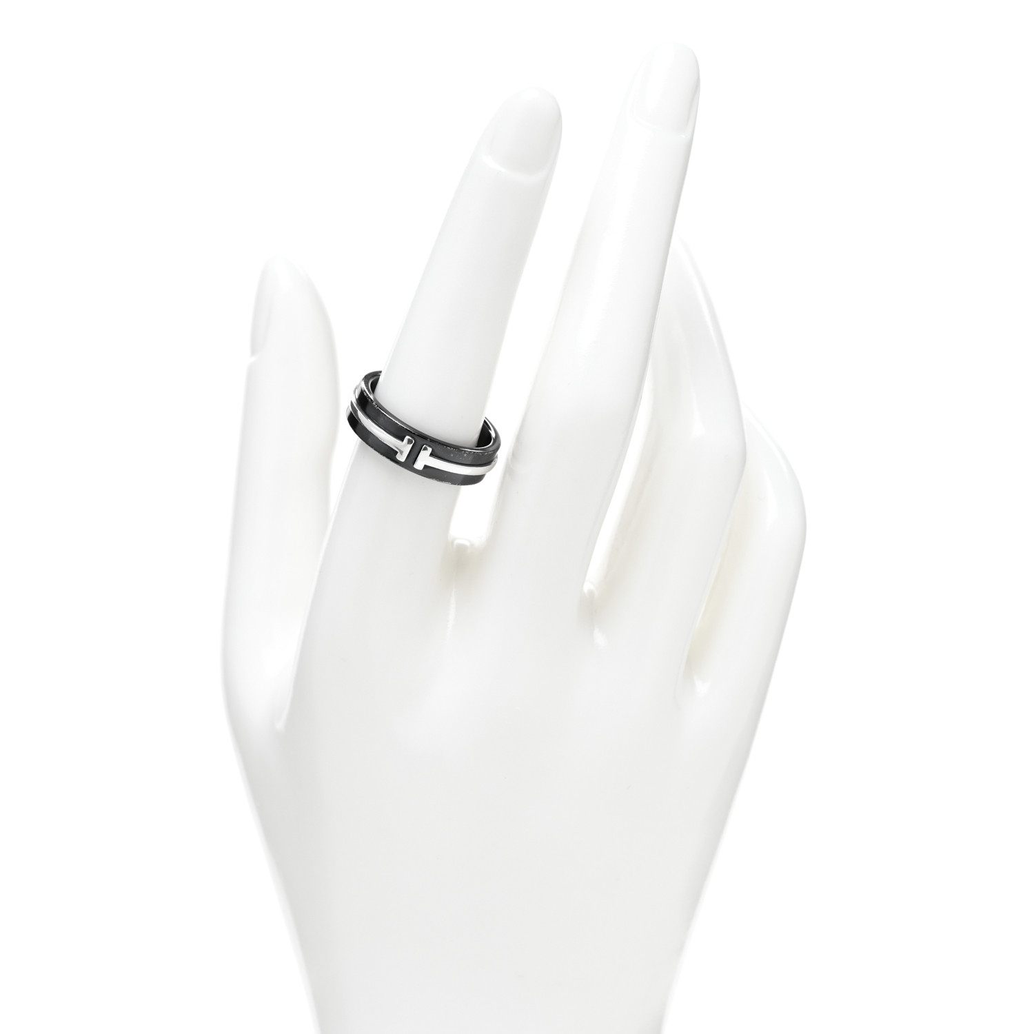 TIFFANY Sterling Silver Titanium Tiffany T Wide Band Ring 56