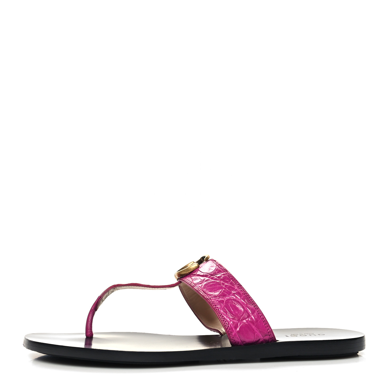 GUCCI Calfskin Crocodile Embossed GG Marmont Thong Sandals