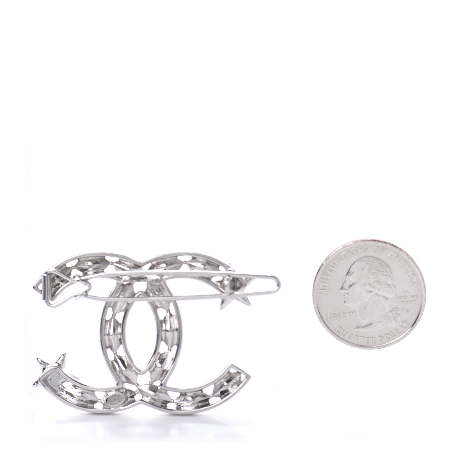 CHANEL Crystal Starfall CC Hair Clip Silver 624846