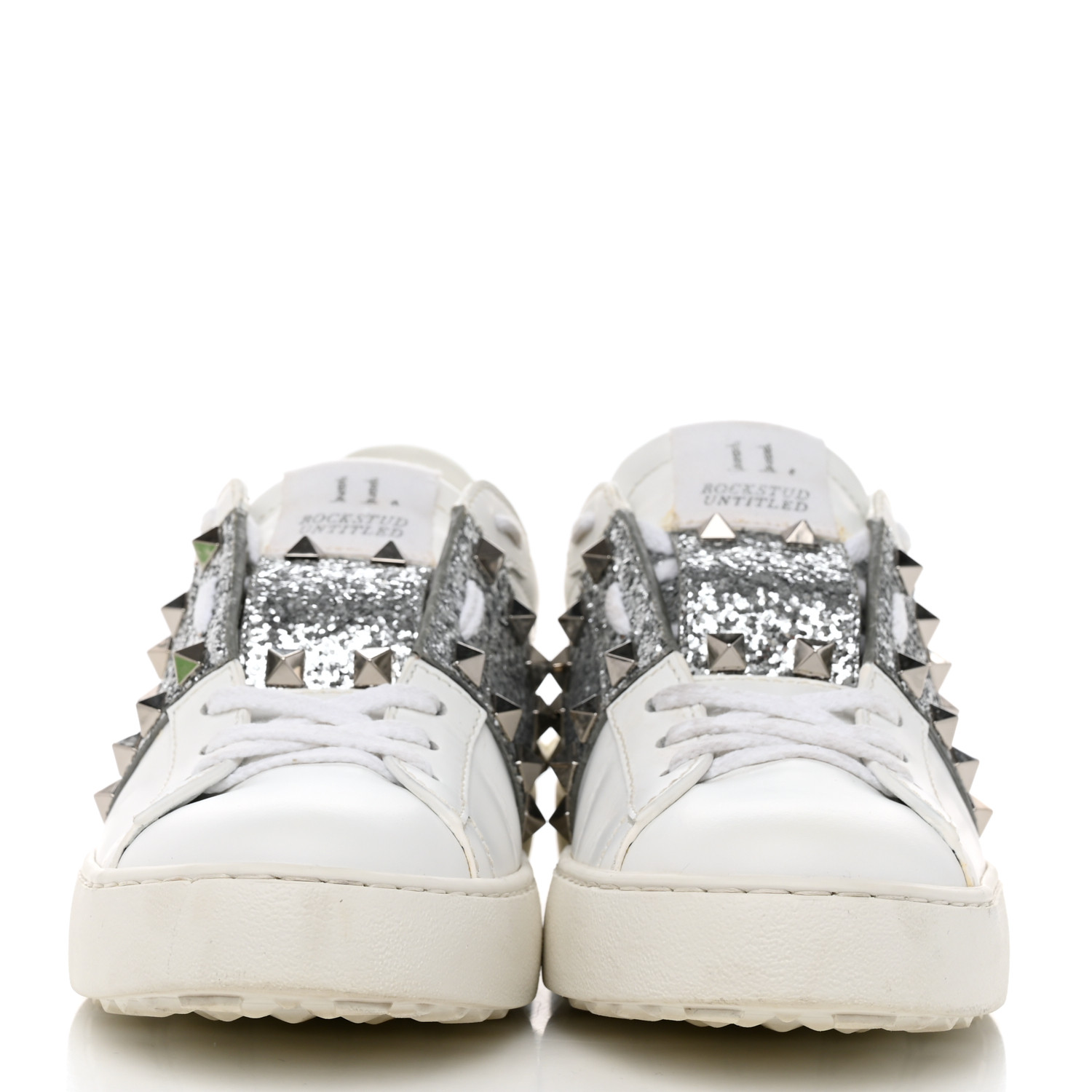VALENTINO GARAVANI Calfskin Glitter Rockstud Open Sneakers