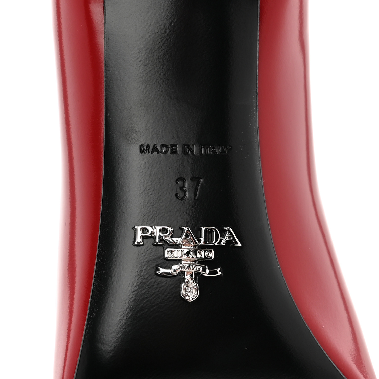 PRADA Spazzolato Triangle Logo Pointed Toe 75mm Pumps 37