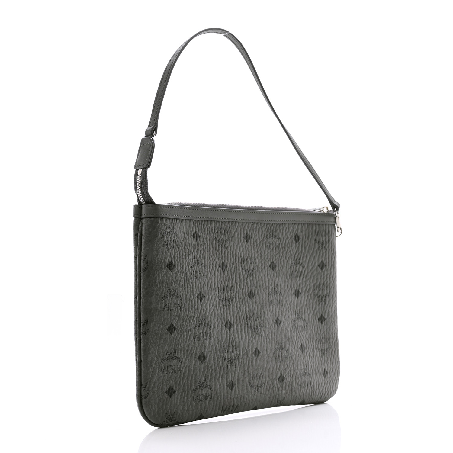 MCM Visetos Liz Shopper Tote Pouch Grey 1502058 | FASHIONPHILE