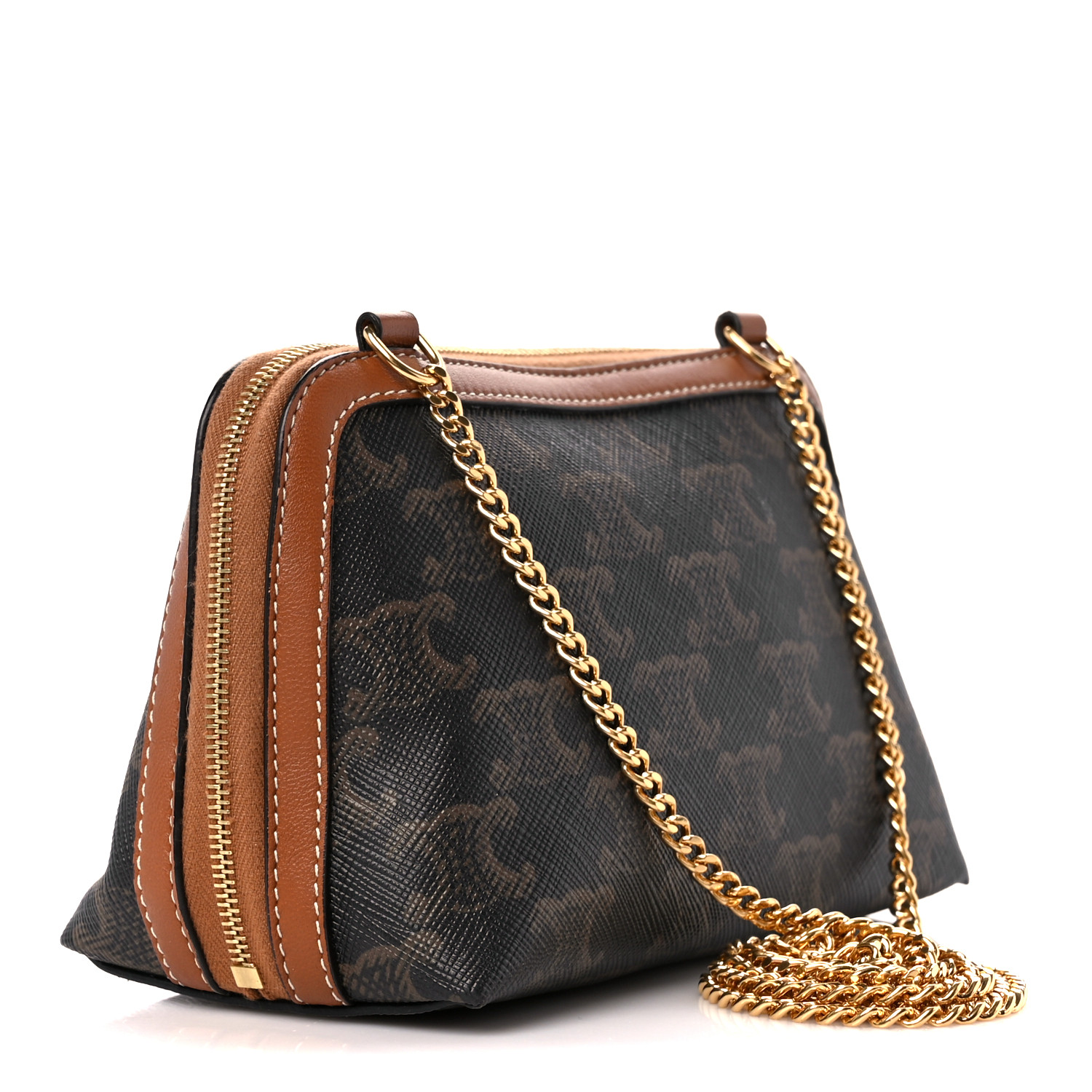 CELINE Lambskin Triomphe Canvas Embroidered Logo Clutch With