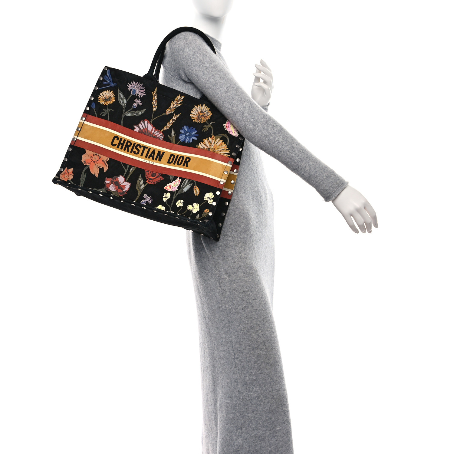 バッグ Christian Dior CHRISTIAN DIOR Suede Floral Hand Painted Large Book Tote