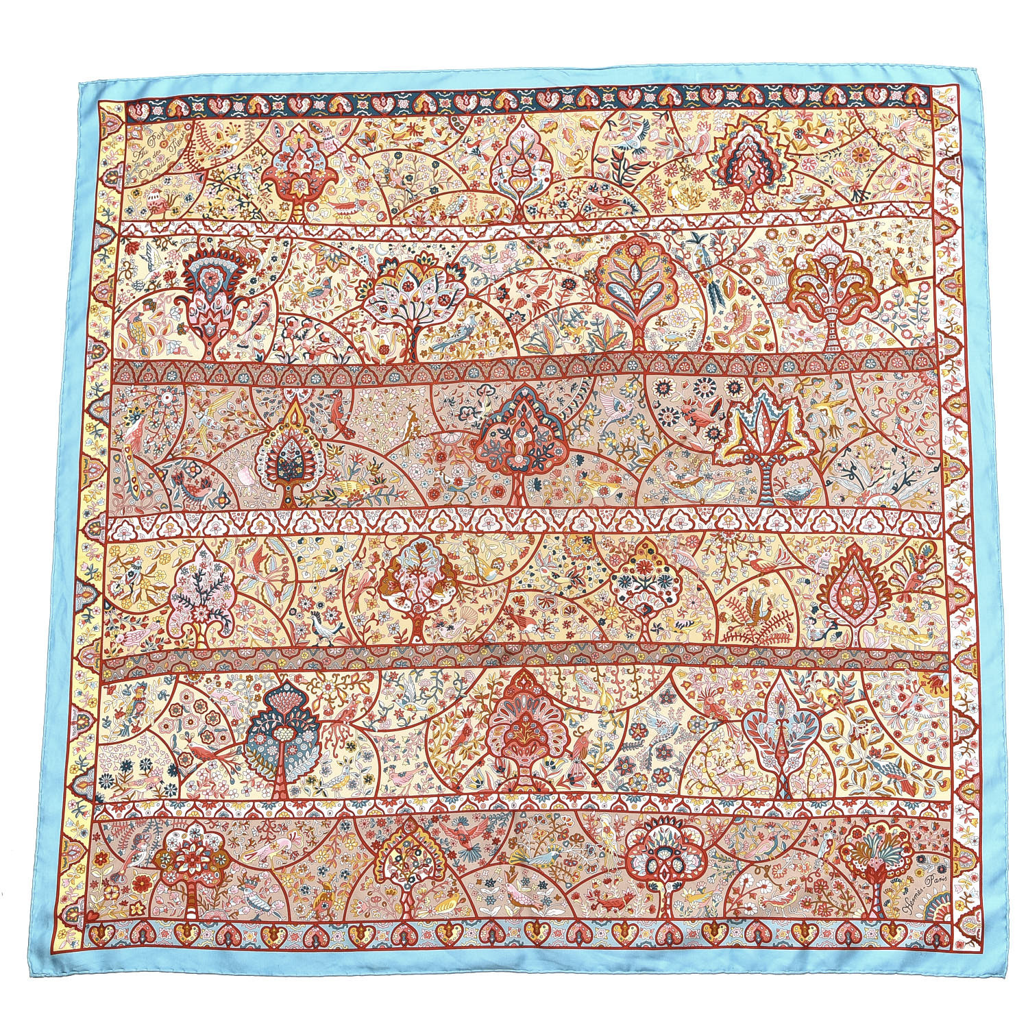 HERMES Silk Au Pays Des Oiseaux Fleurs Scarf 90 384449