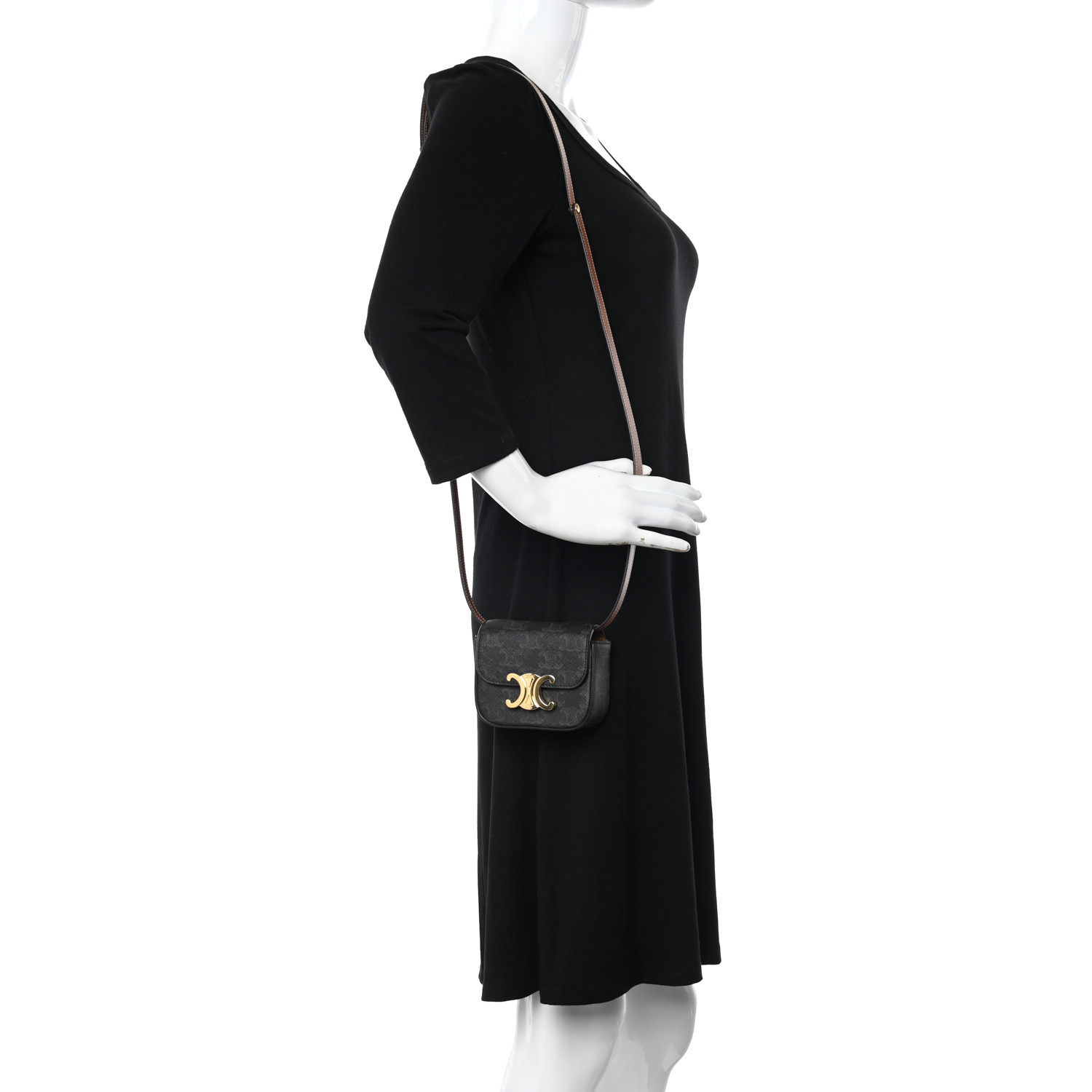 【限定数量】 Celine Mini Claude in Triomphe Canvas Calfskin Celine Mini Claude In Triomphe Canvas And Calfskin Tan